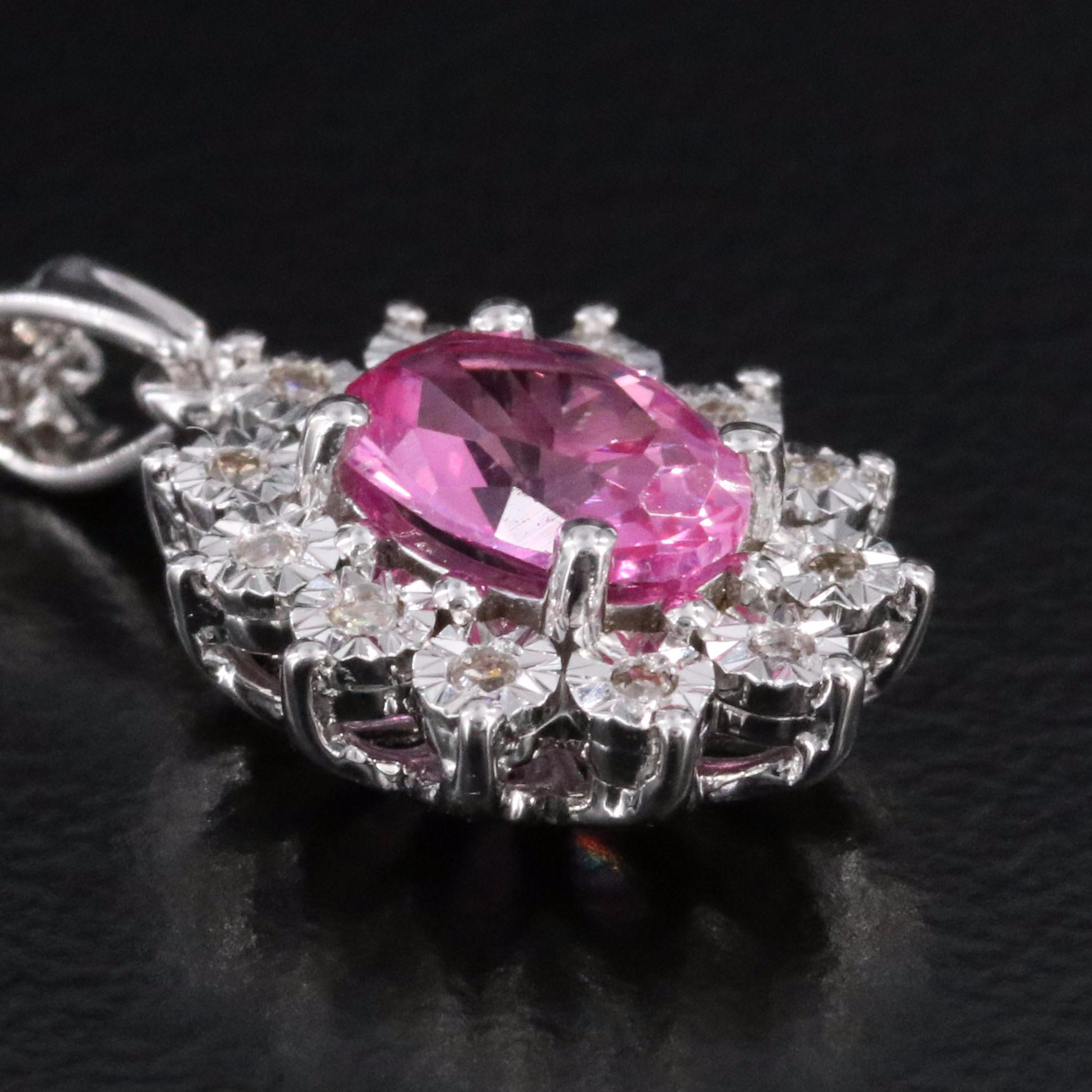 Sterling Pink Sapphire and Diamond Pendant Necklace