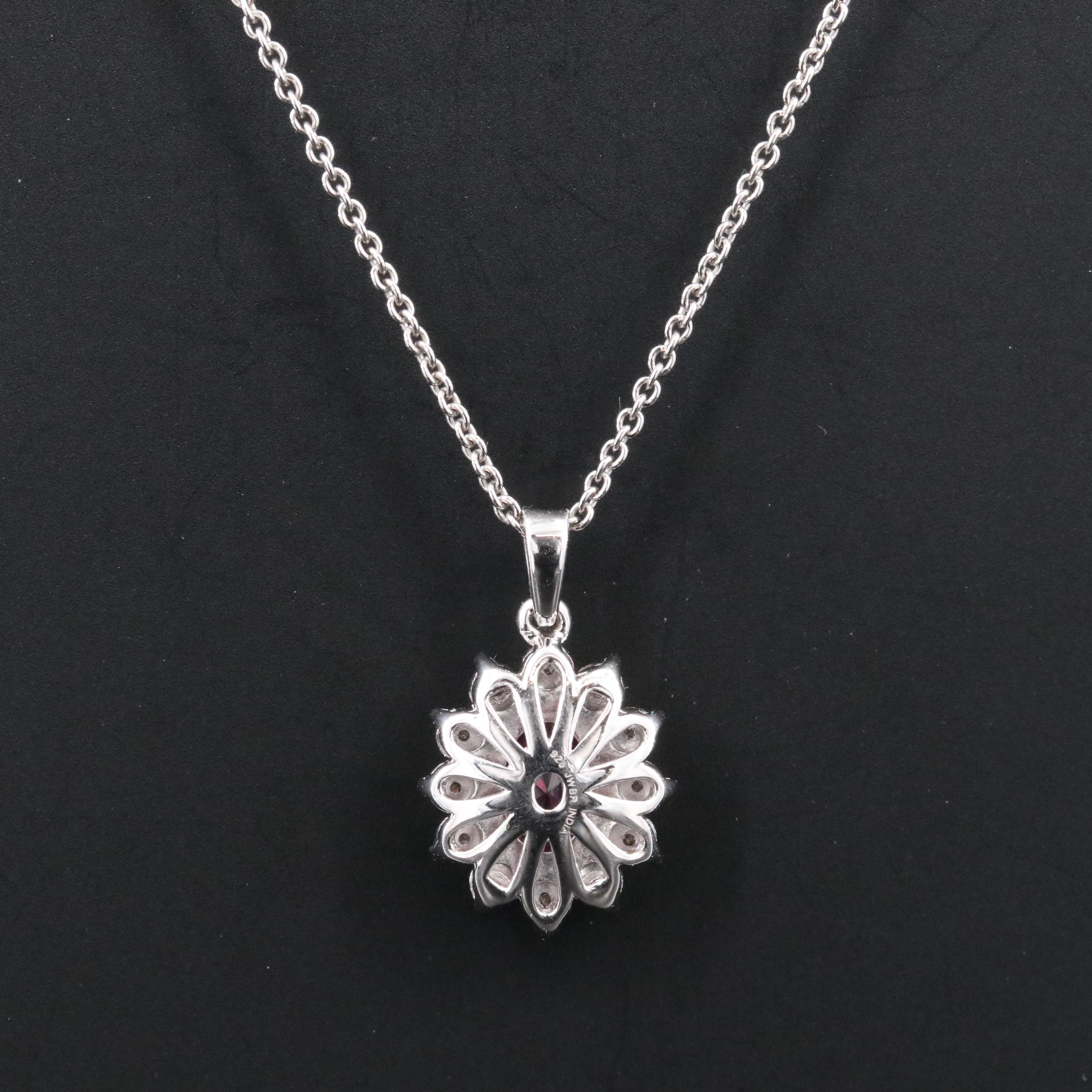 Sterling Pink Sapphire and Diamond Pendant Necklace