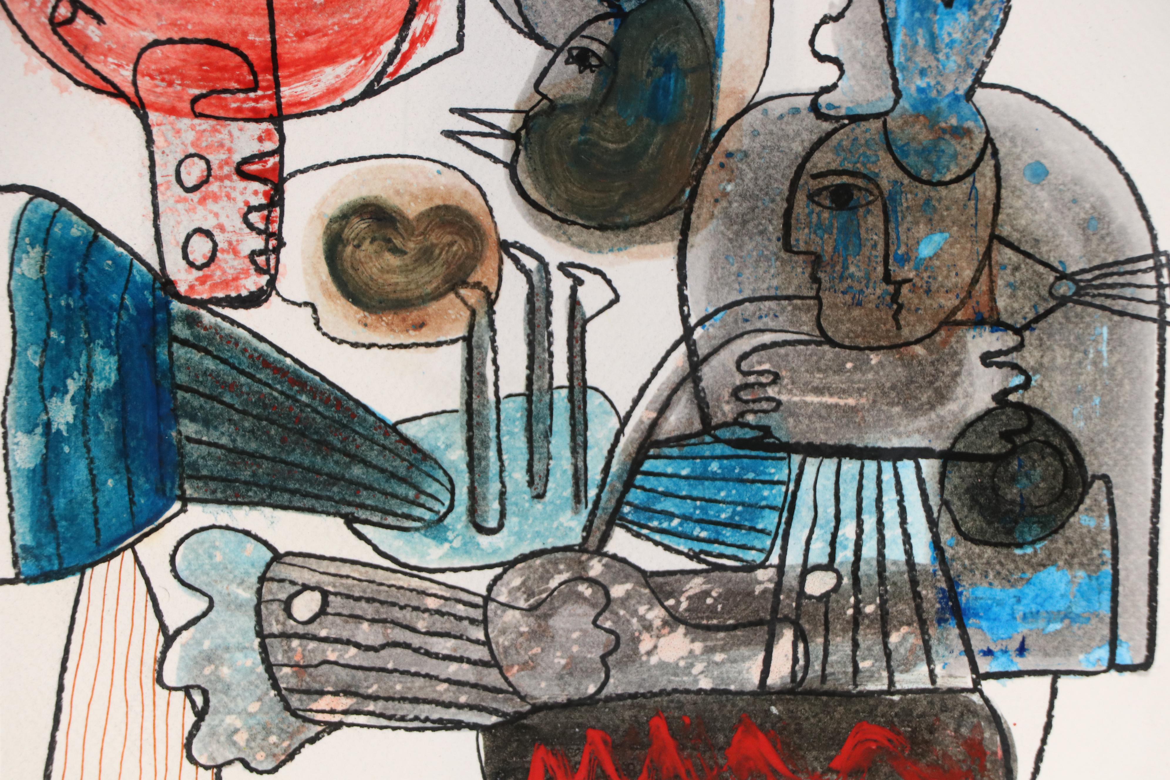 Michel Blázquez Surrealist Mixed Media Painting "Untitled #63," 2025