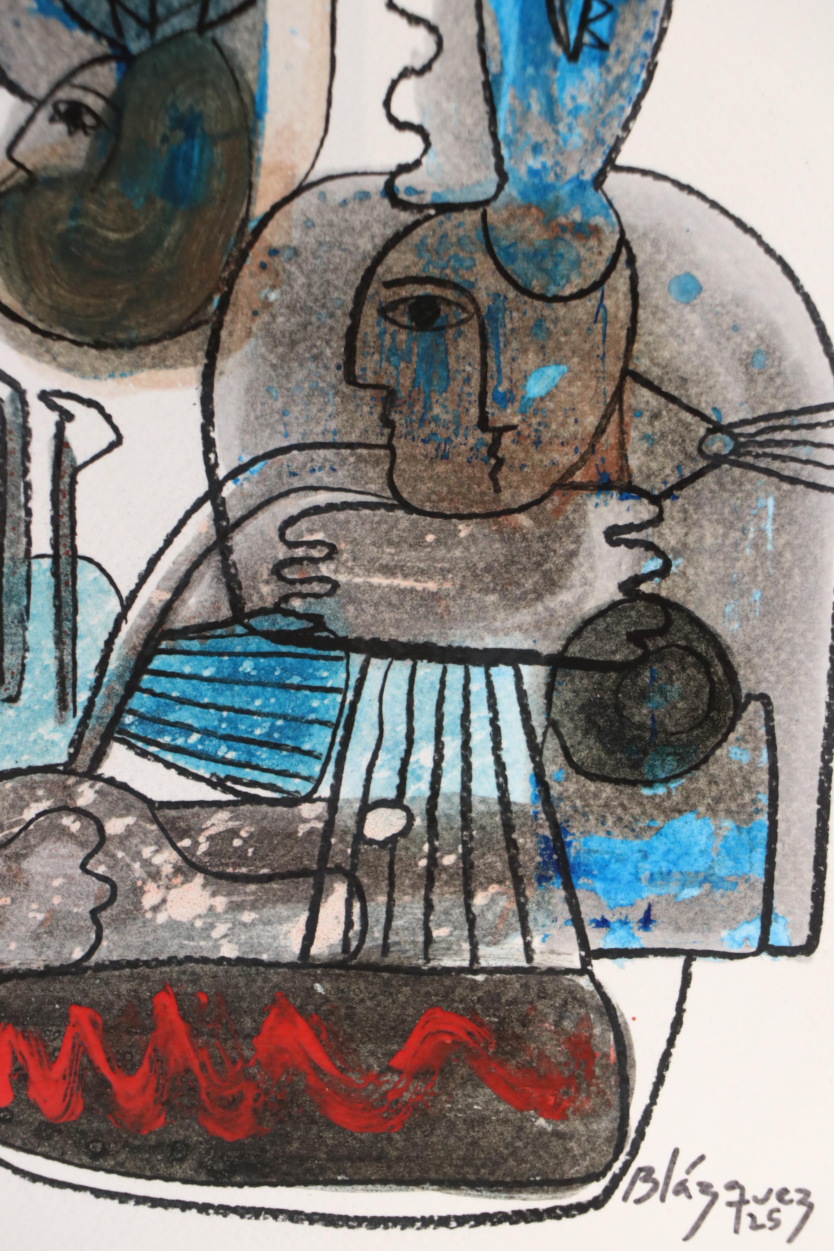 Michel Blázquez Surrealist Mixed Media Painting "Untitled #63," 2025