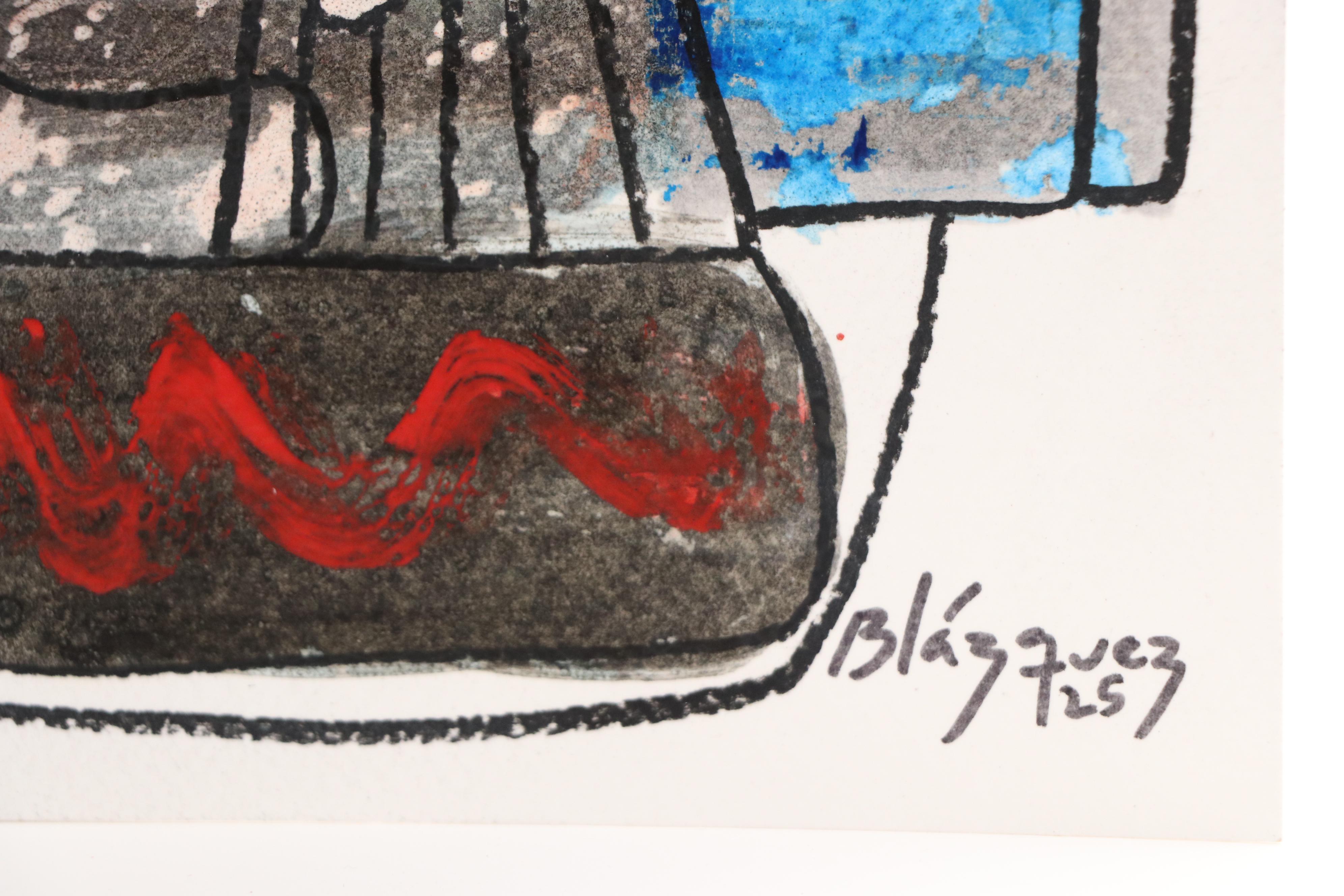 Michel Blázquez Surrealist Mixed Media Painting "Untitled #63," 2025