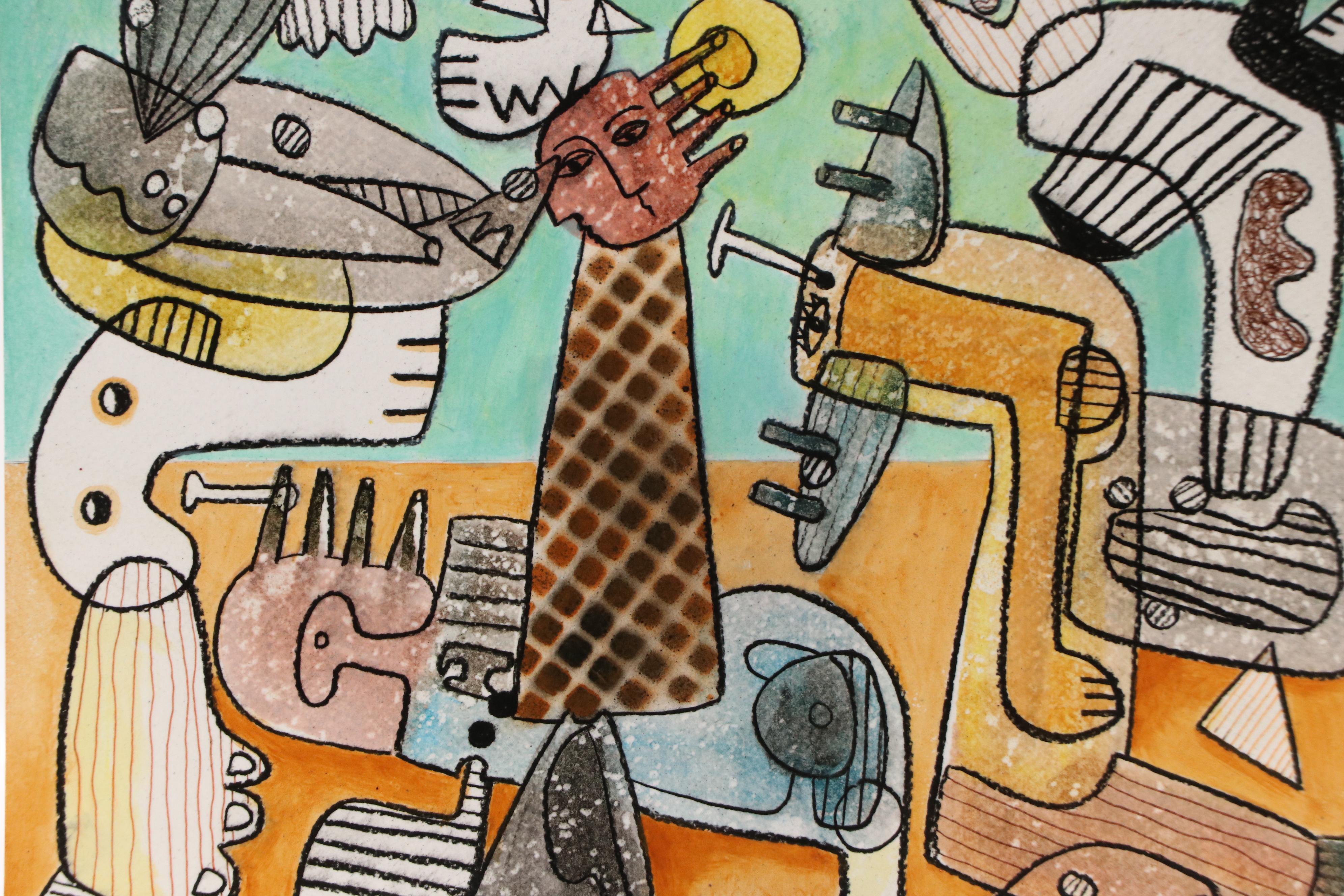 Michel Blázquez Surrealist Mixed Media Painting "Un Juego Presumido," 2025