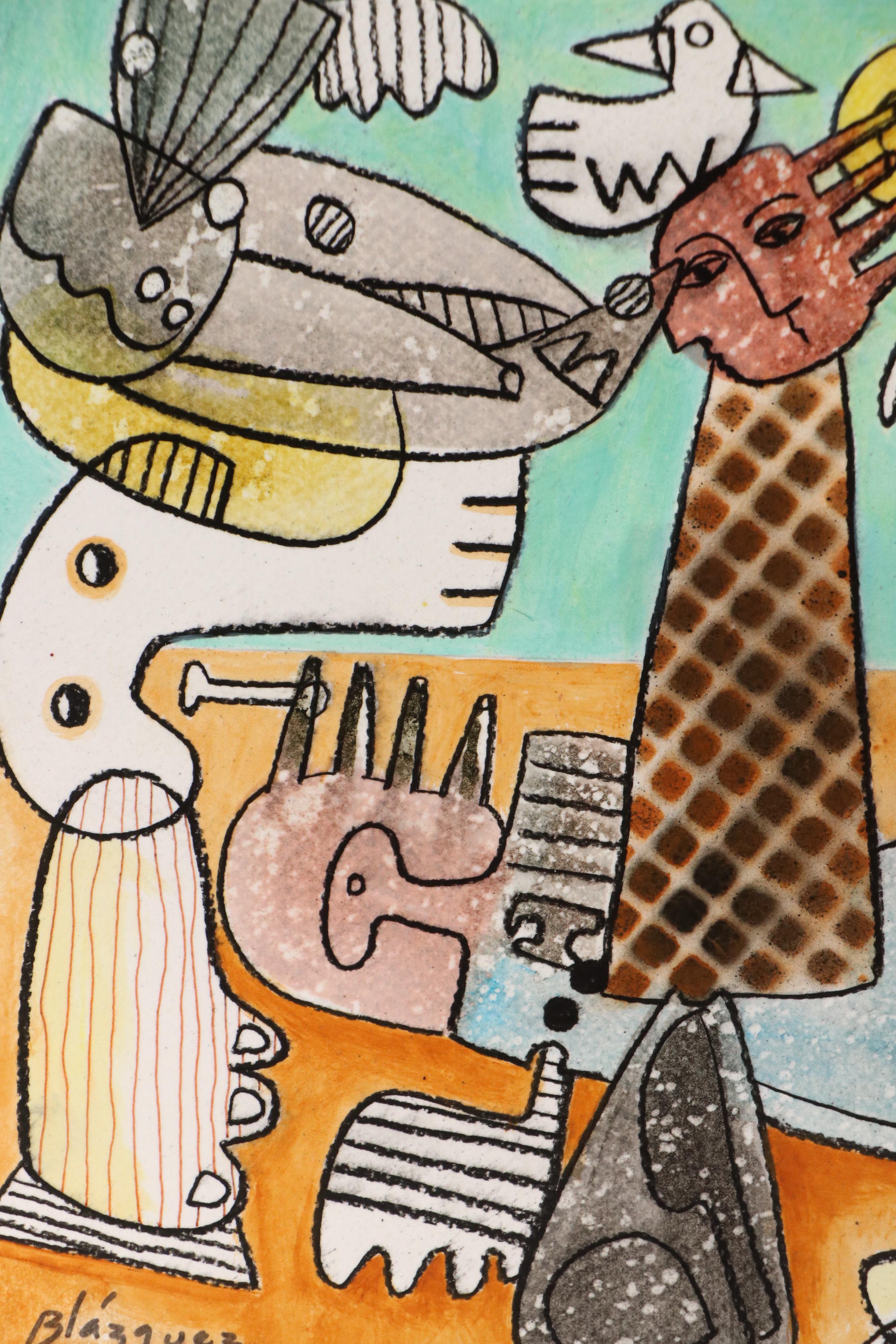 Michel Blázquez Surrealist Mixed Media Painting "Un Juego Presumido," 2025