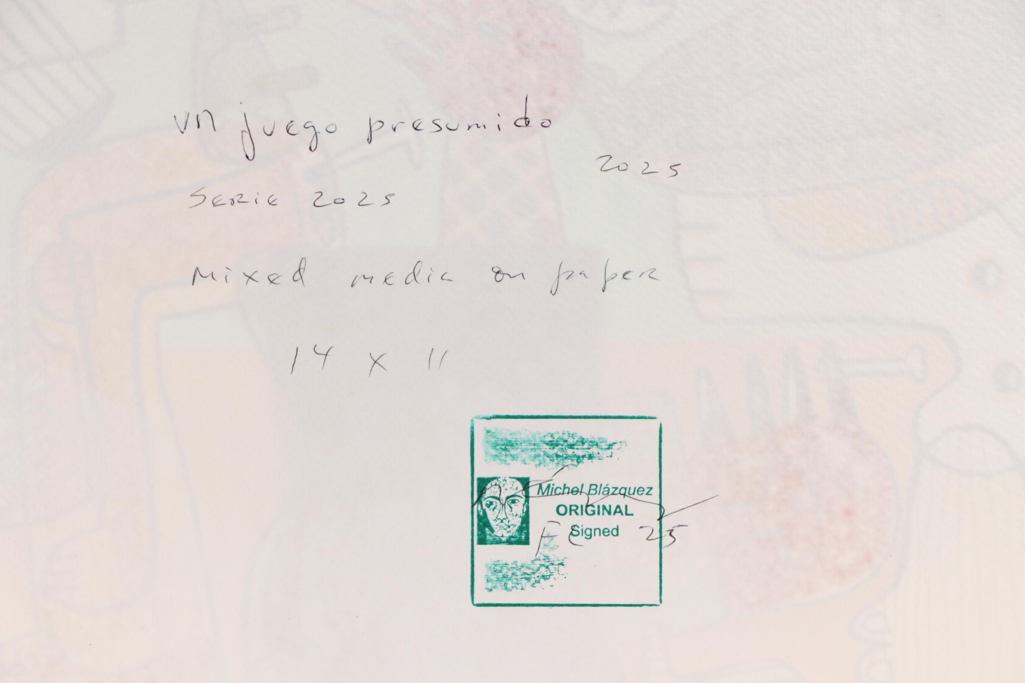 Michel Blázquez Surrealist Mixed Media Painting "Un Juego Presumido," 2025