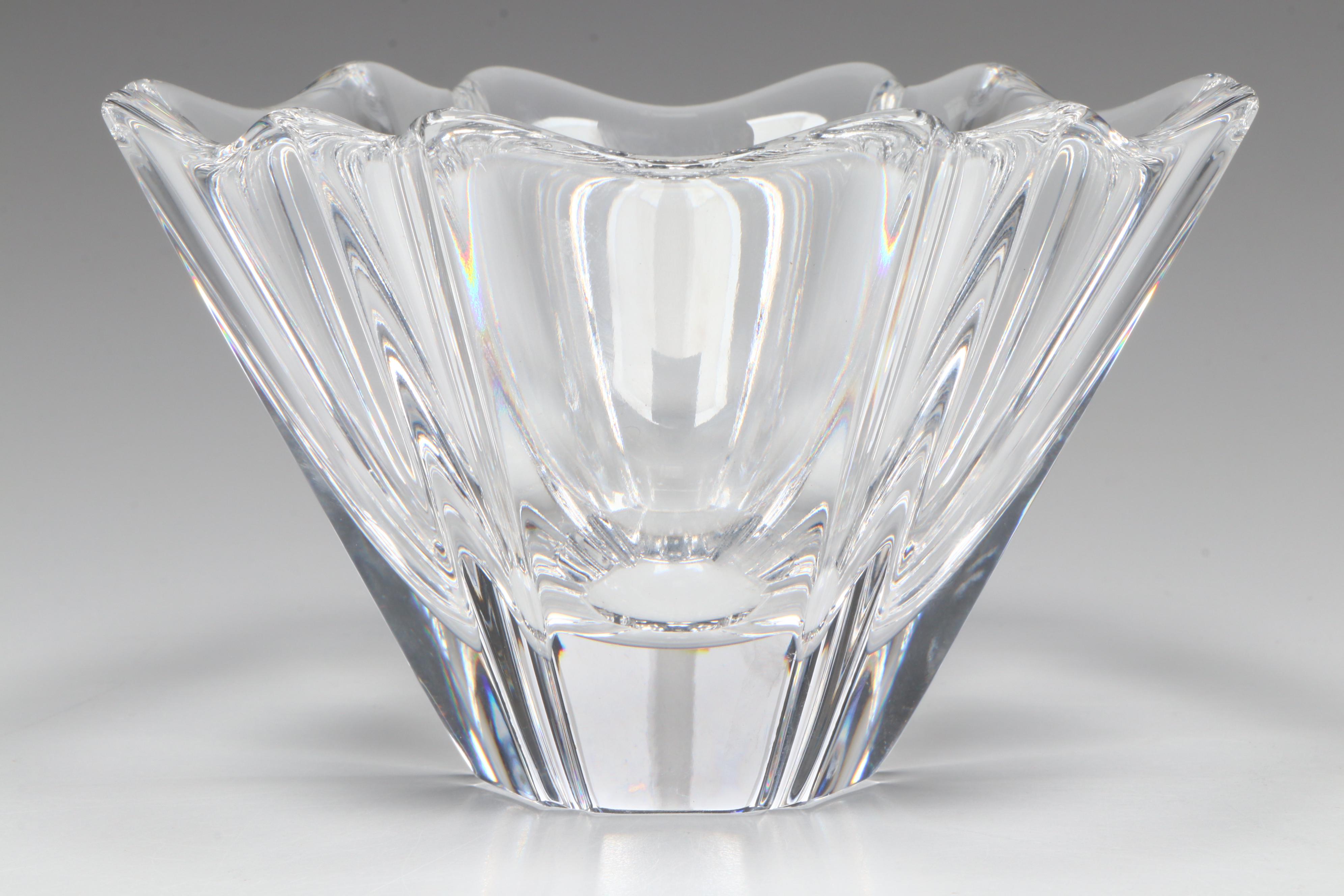 Orrefors "Orion" Crystal Bowl with Art Glass Vase and Egg