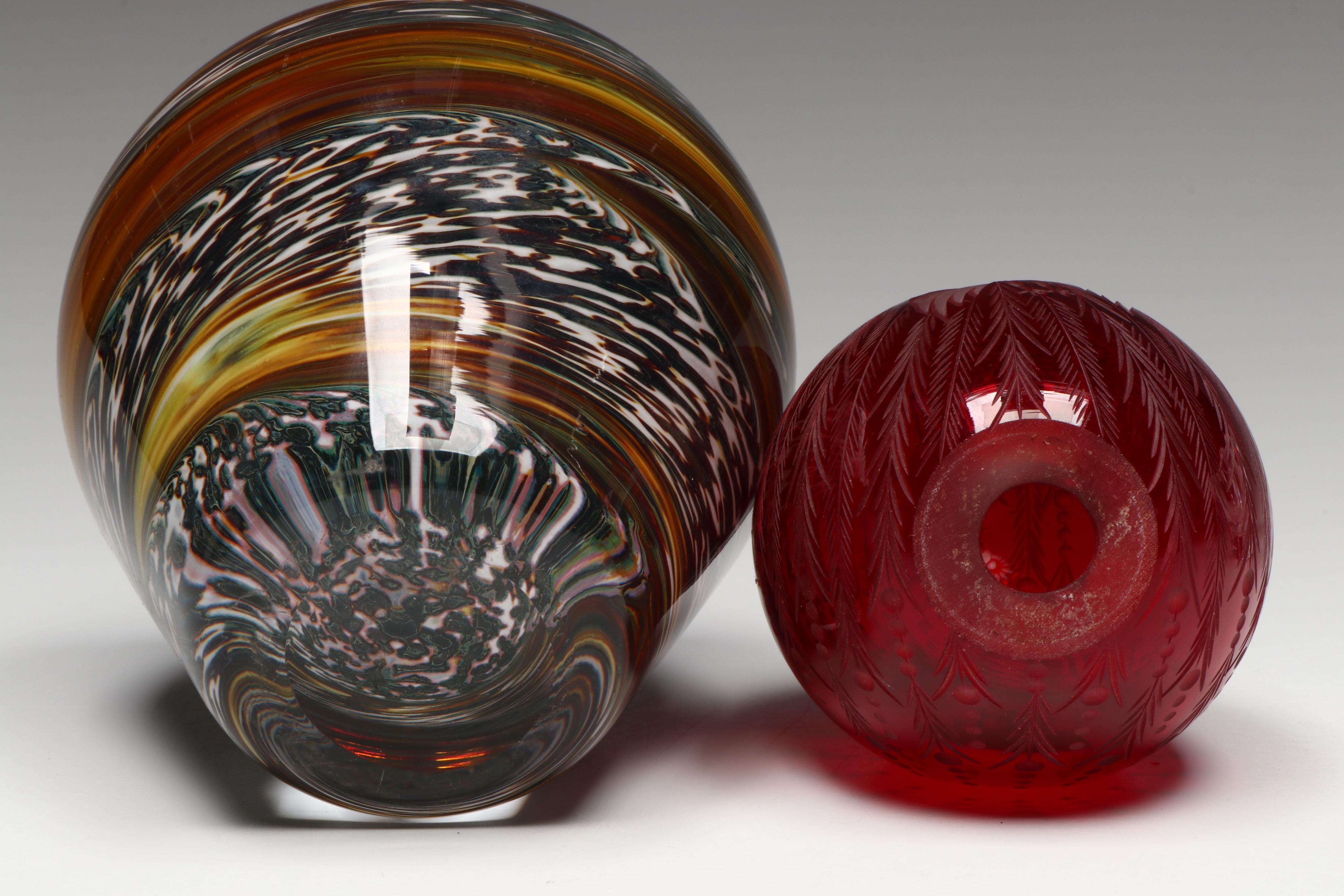 Orrefors "Orion" Crystal Bowl with Art Glass Vase and Egg