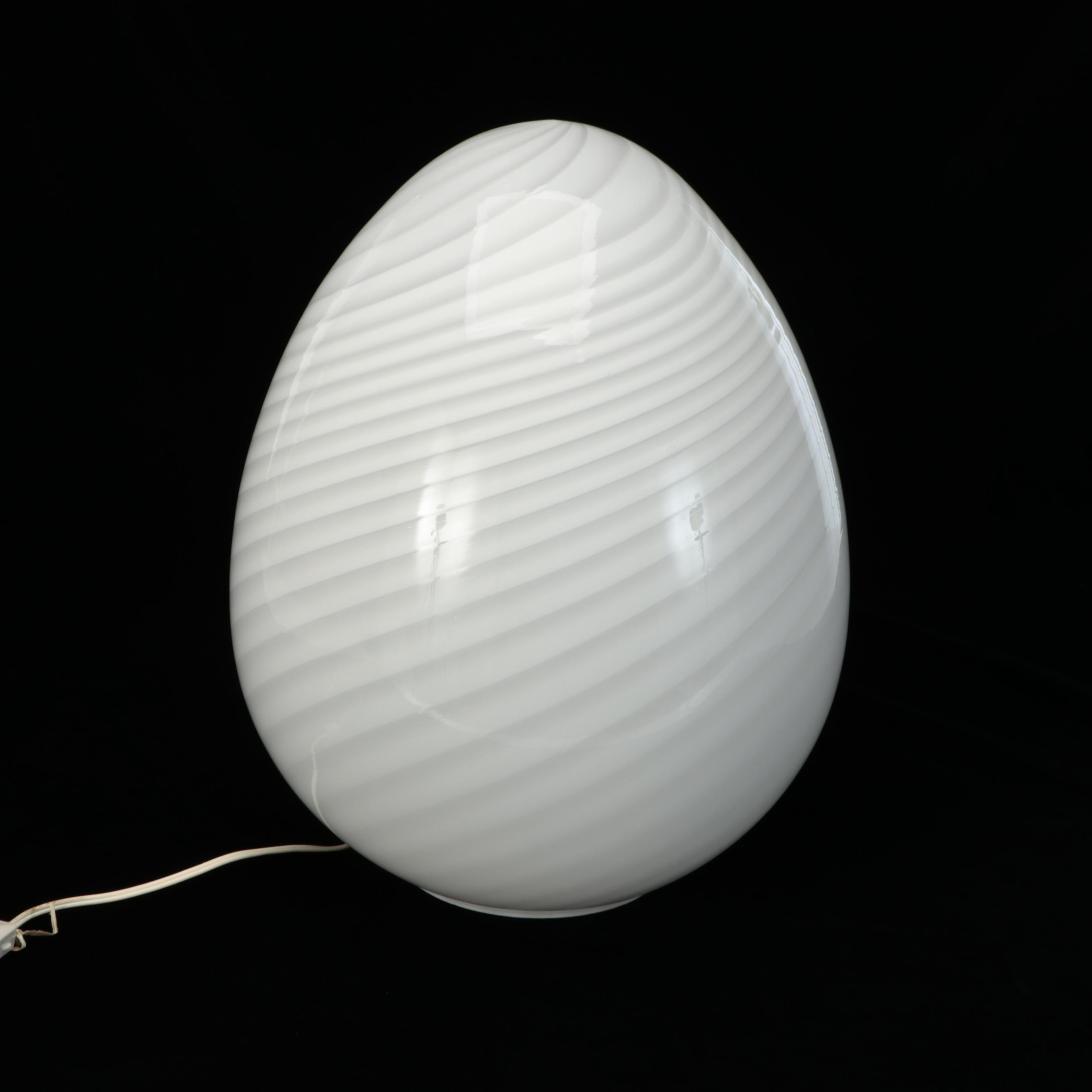Vetri Murano Style Swirled Glass Egg Accent Lamp, Vintage
