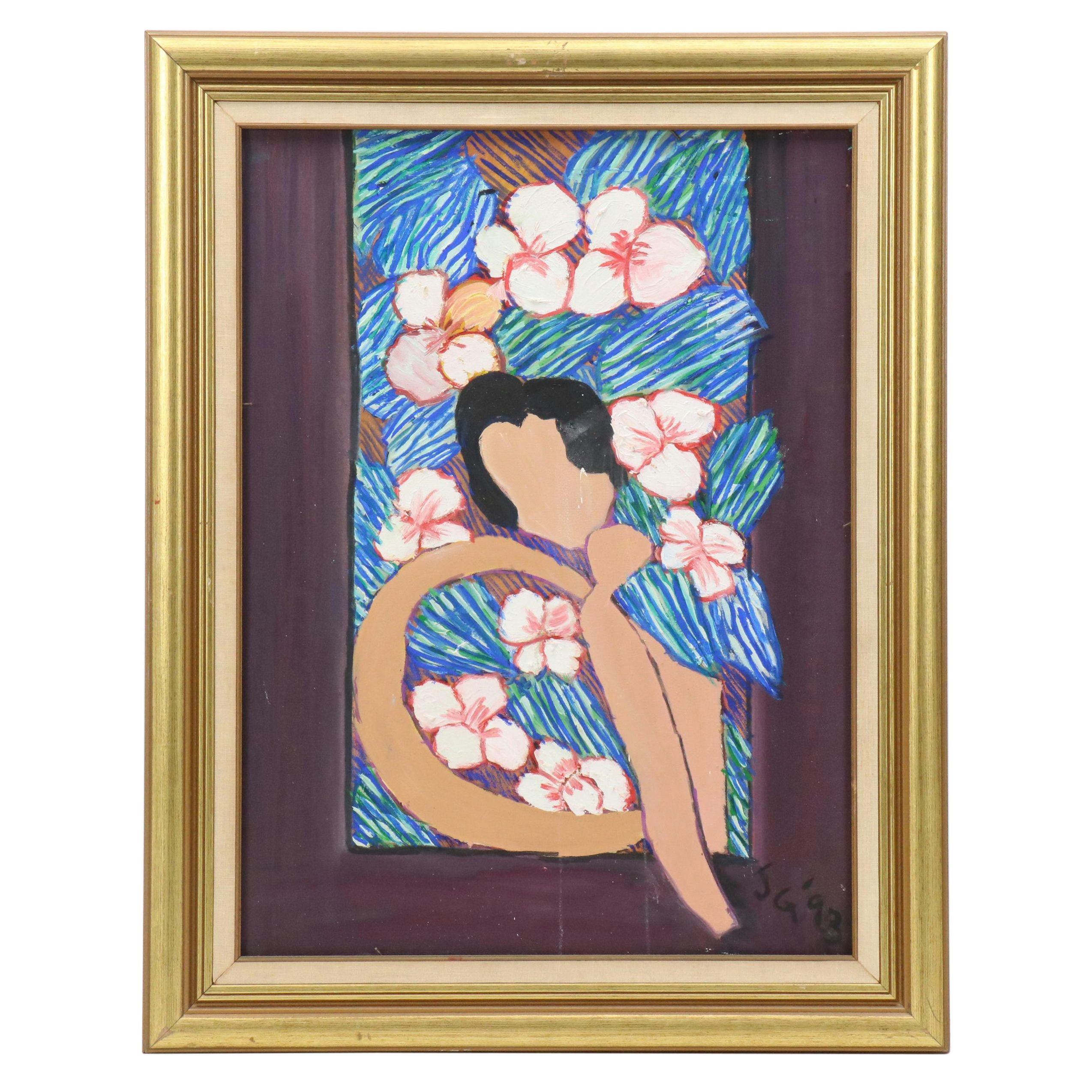 Janice Guttman Figural Surrealist Acrylic Painting, 1993