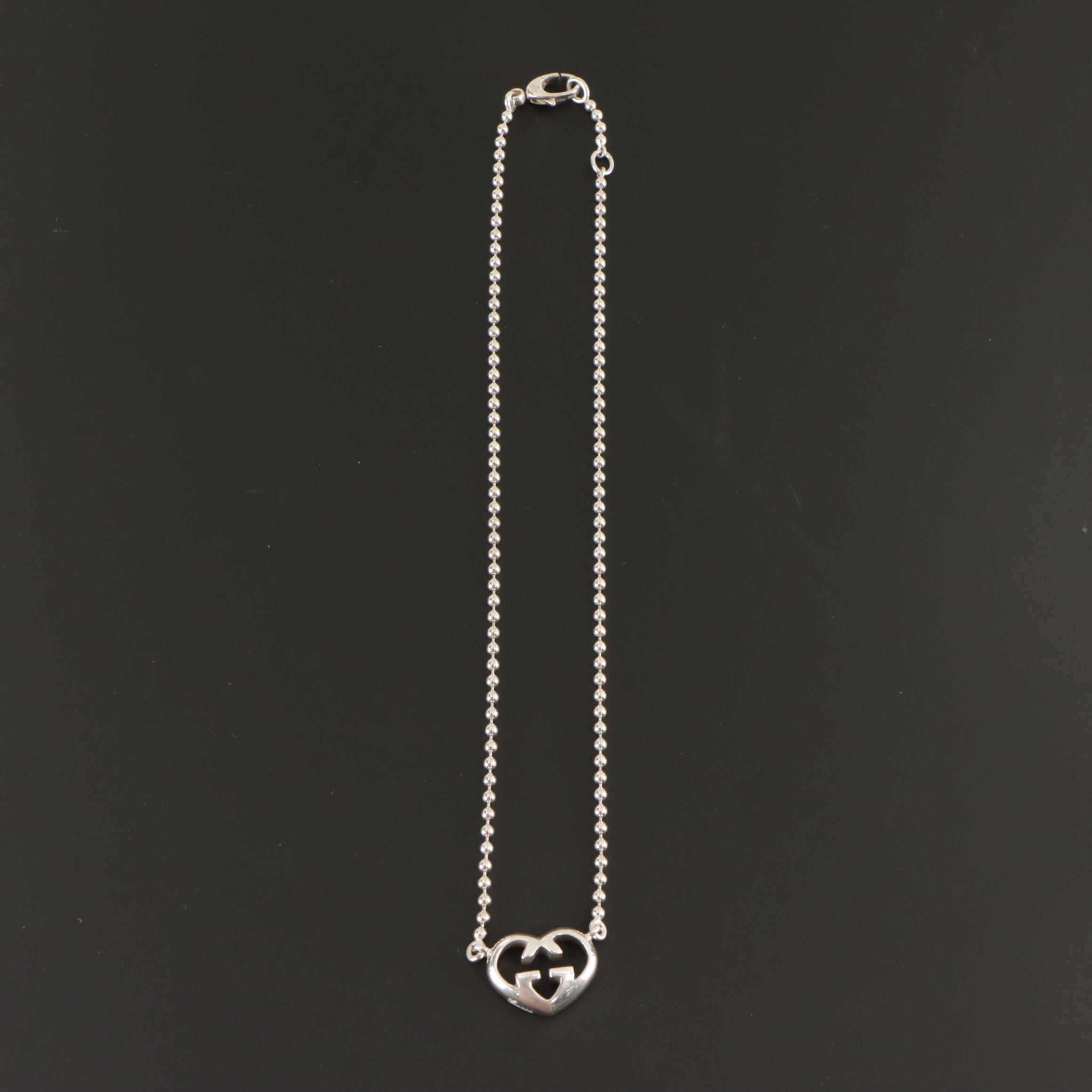Gucci Sterling Silver GG Heart Necklace in Box