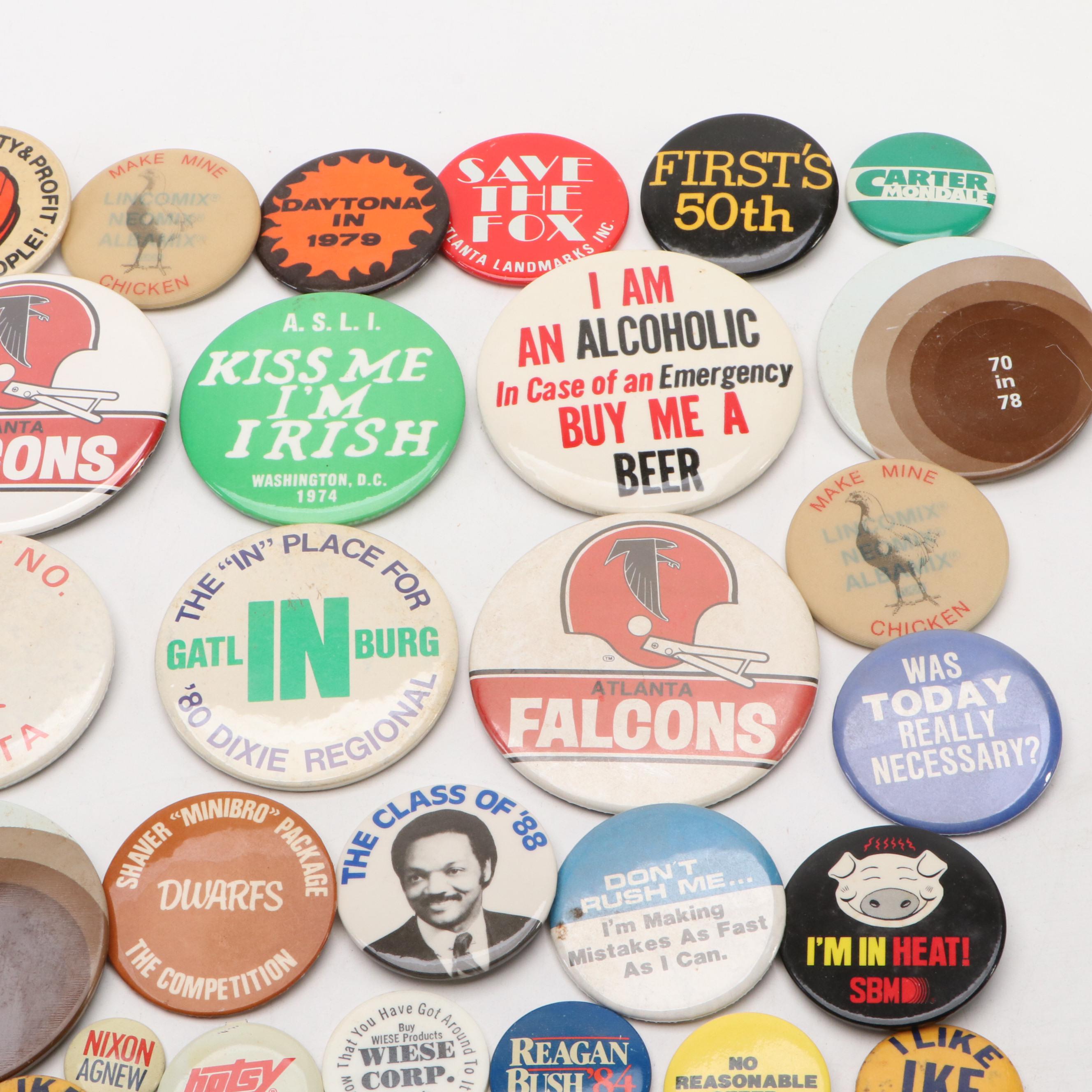 Atlanta Falcons, Dwight Eisenhower, Richard Nixon and Other Novelty Pinbacks