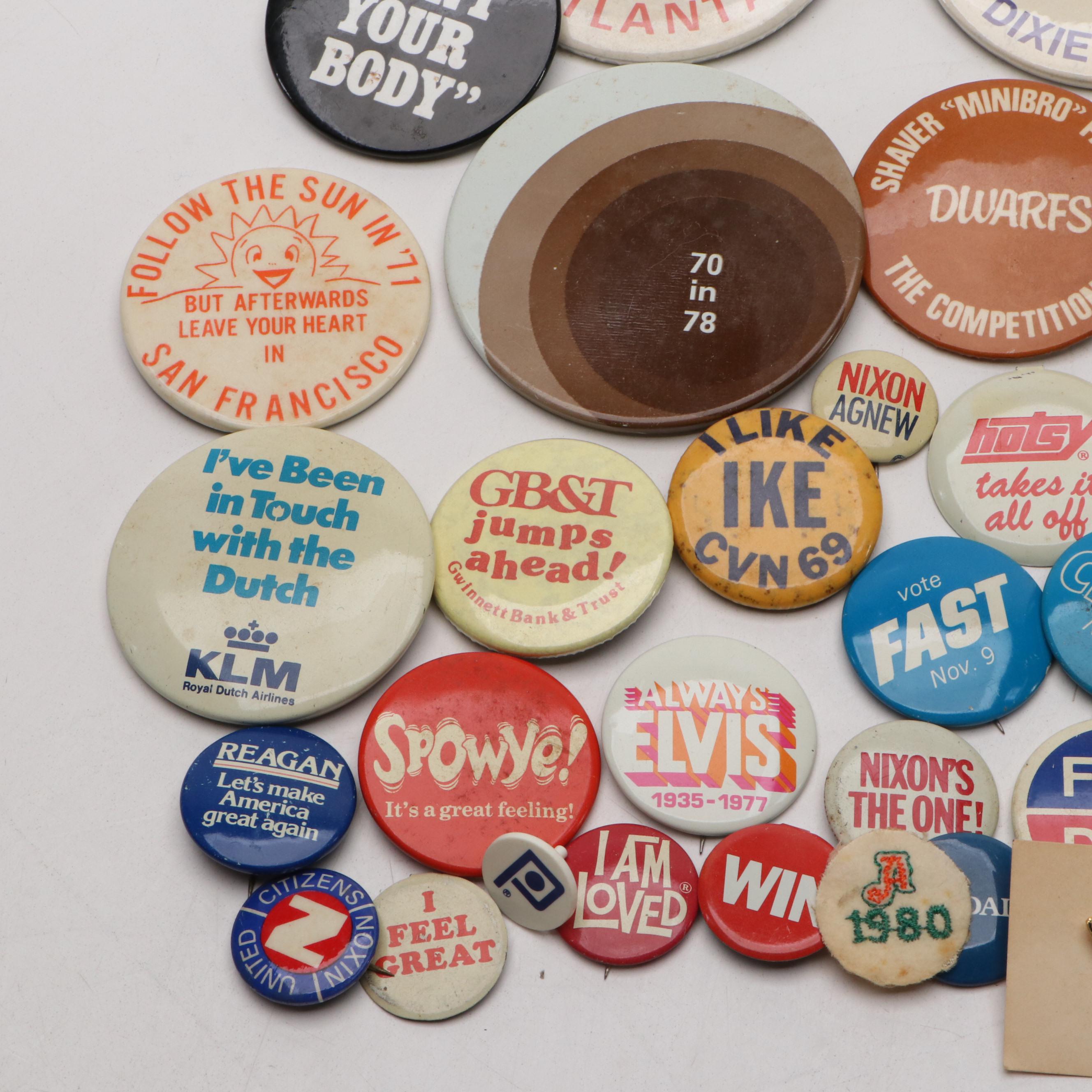 Atlanta Falcons, Dwight Eisenhower, Richard Nixon and Other Novelty Pinbacks