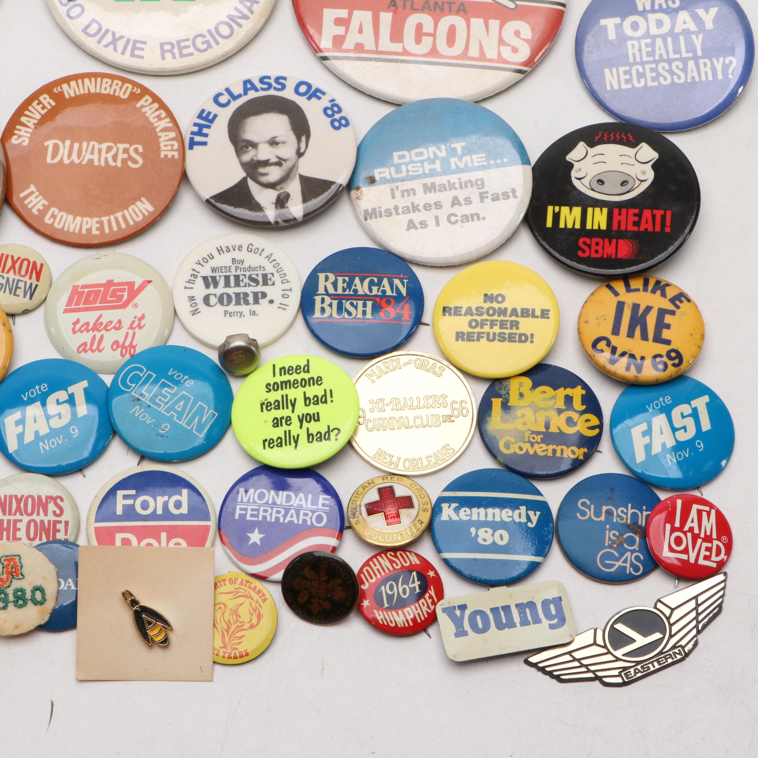 Atlanta Falcons, Dwight Eisenhower, Richard Nixon and Other Novelty Pinbacks