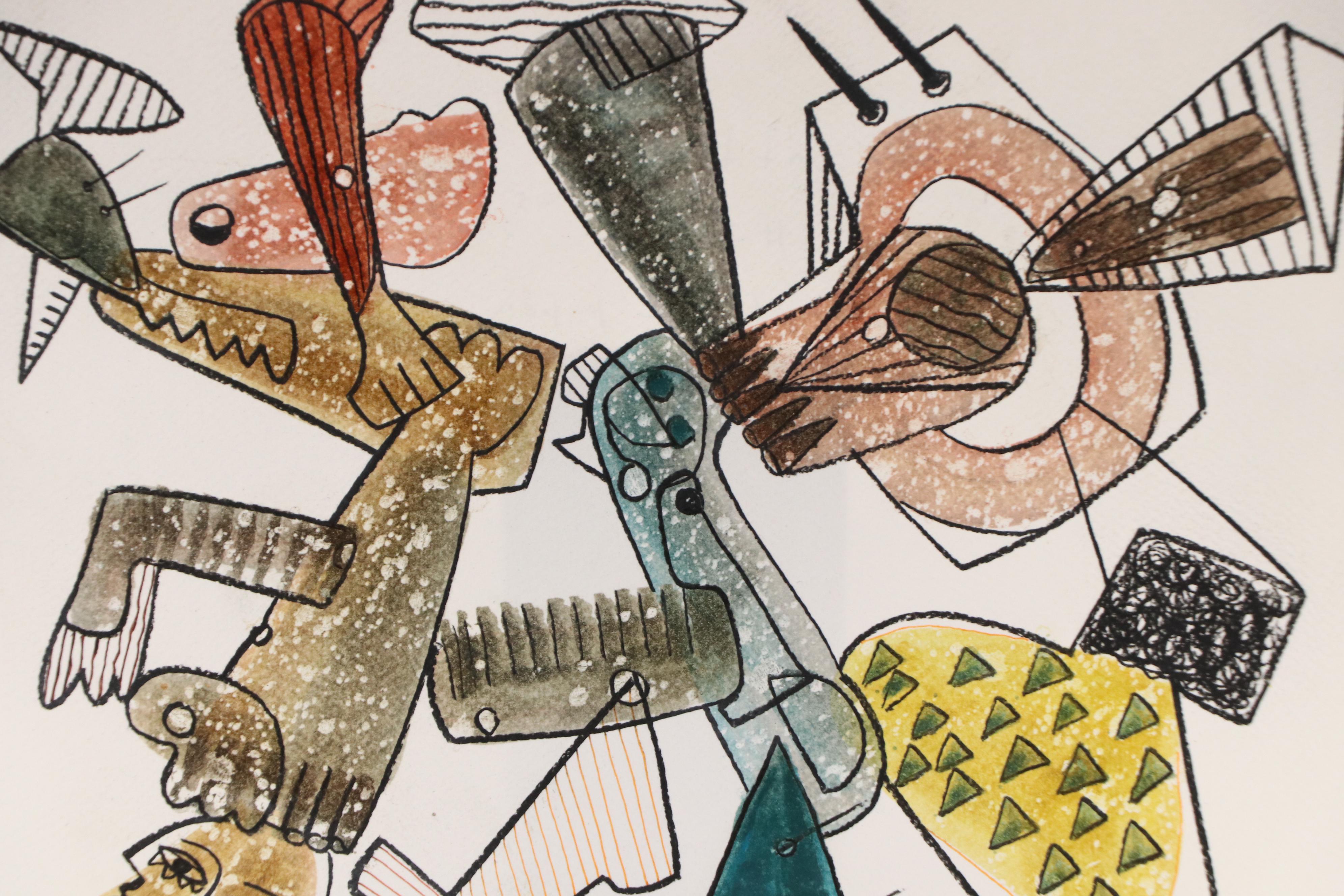 Michel Blázquez Surrealist Mixed Media Painting "Untitled #70," 2025