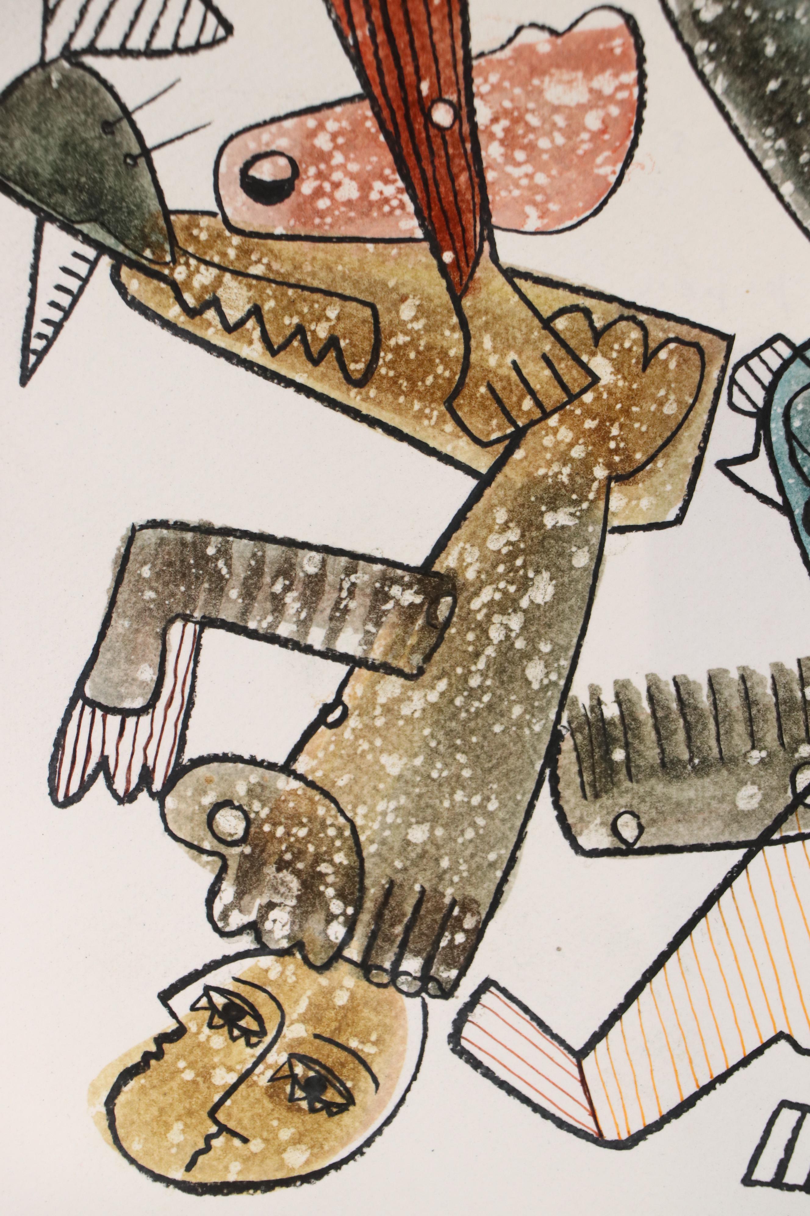 Michel Blázquez Surrealist Mixed Media Painting "Untitled #70," 2025