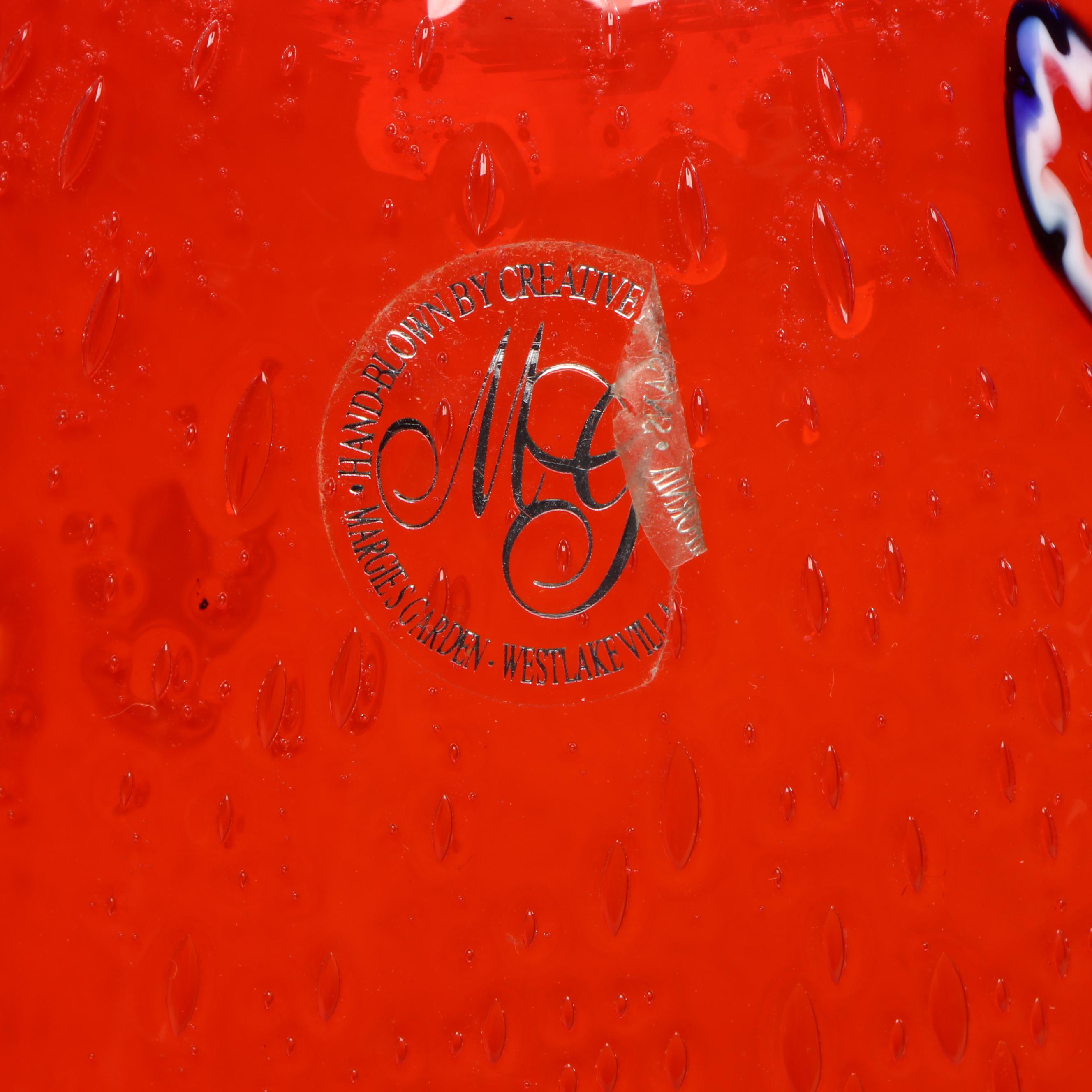 Margies Garden Blown Glass Bubble Vase with Other Blue Glass Vase