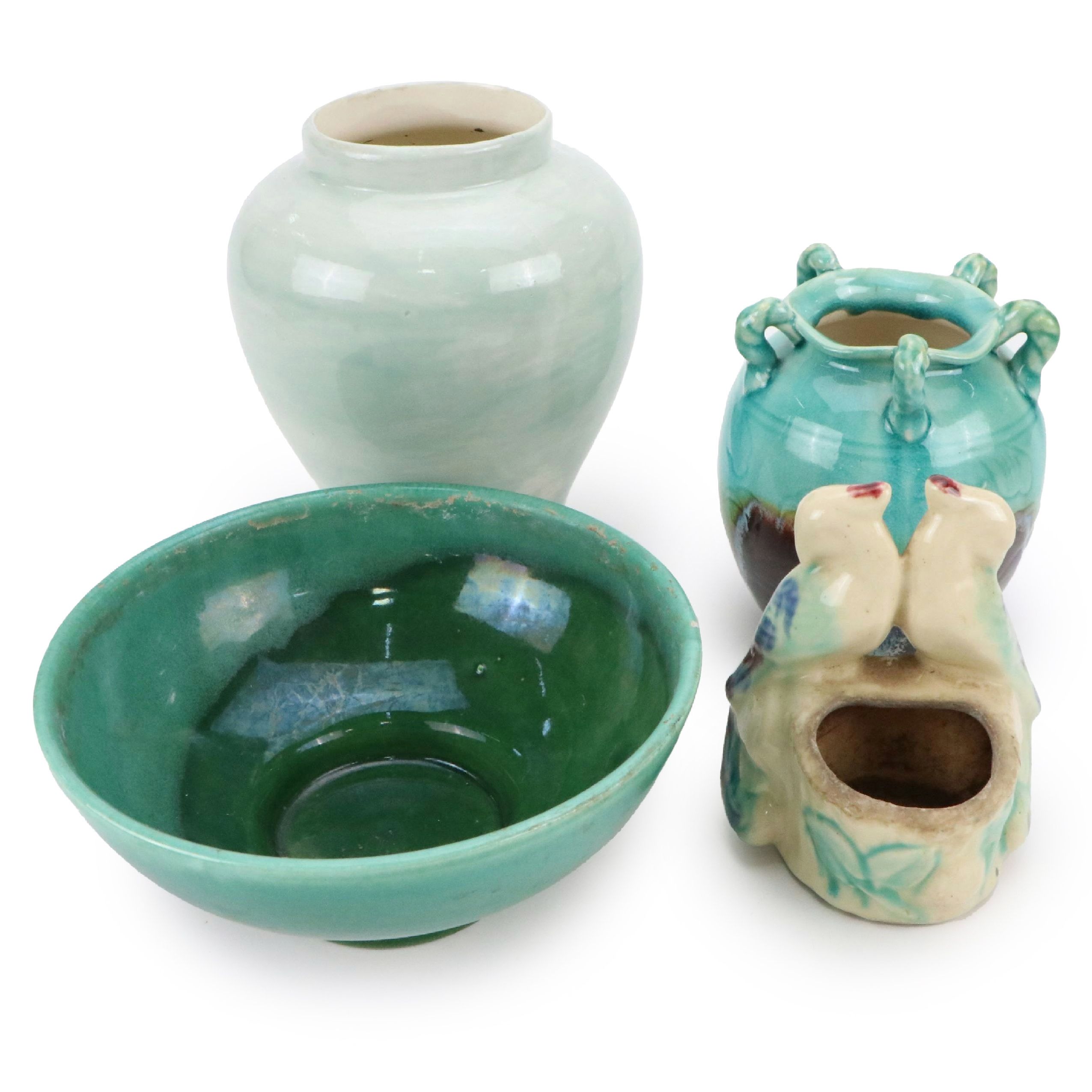 Celadon Ceramic Art Vases and Haeger Bowl