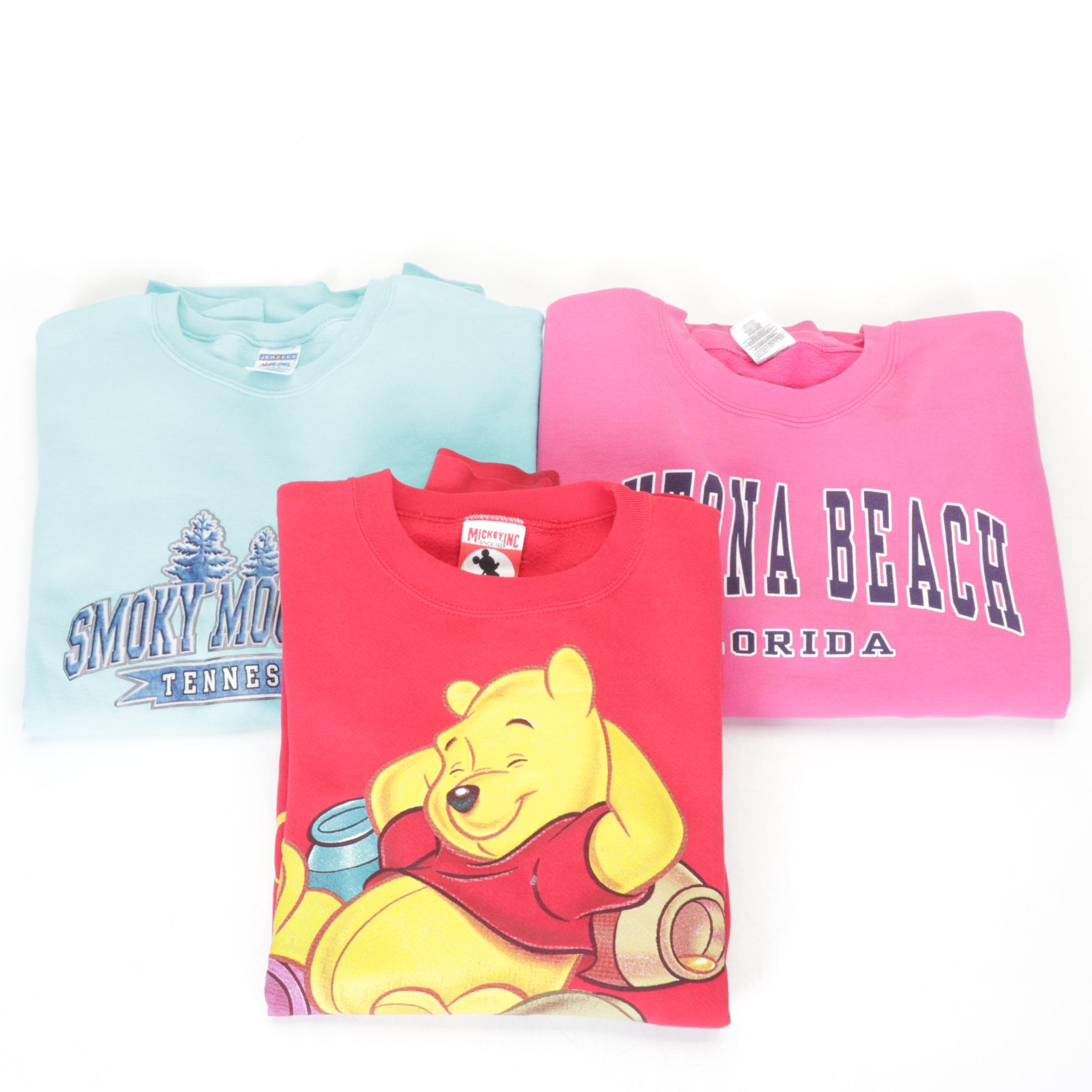 Winnie the Pooh, Smoky Mountains and Daytona Beach Crew Neck Sweatshirts