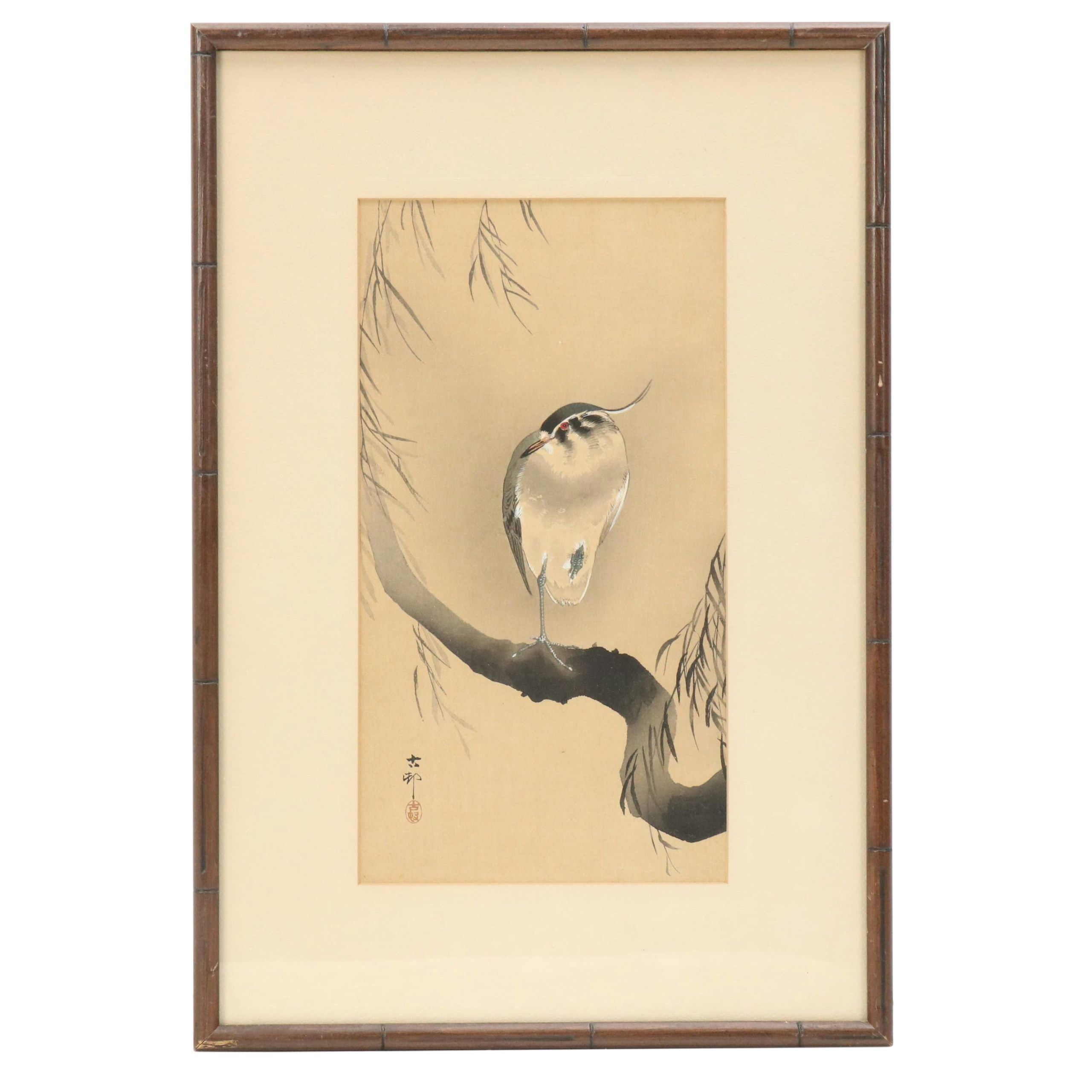 Woodblock "Night Heron on Willow"