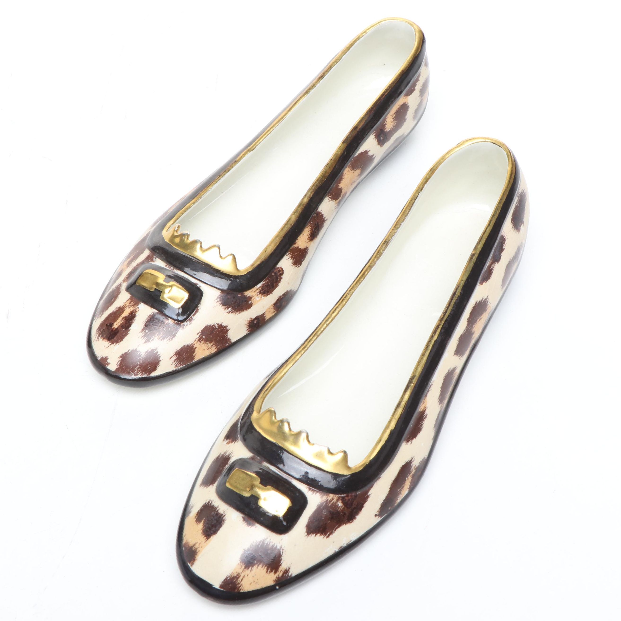 Pair of Italian Ceramic Leopard Print Shoes