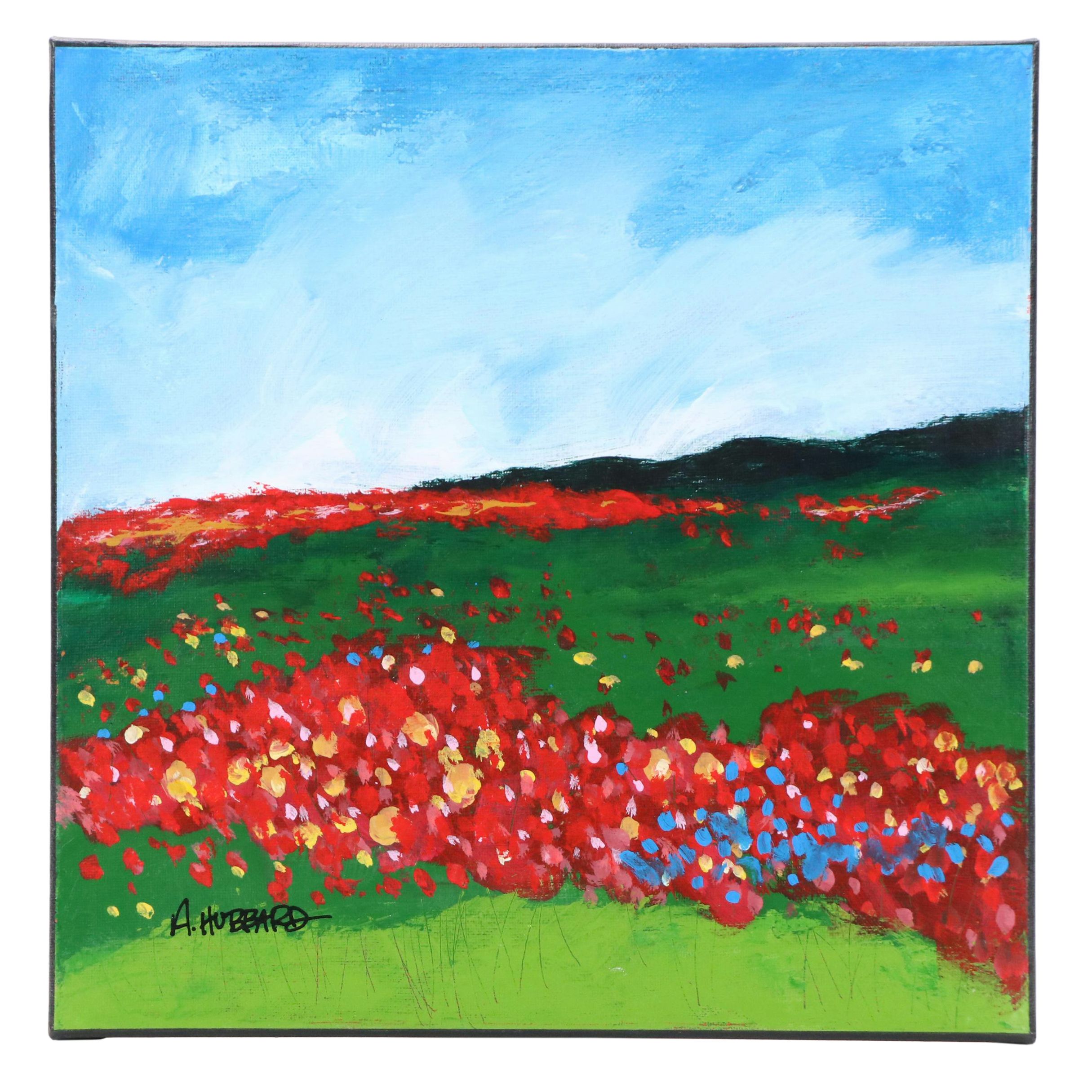 Angie Hubbard Stylized Landscape Acrylic Painting, 21st Century