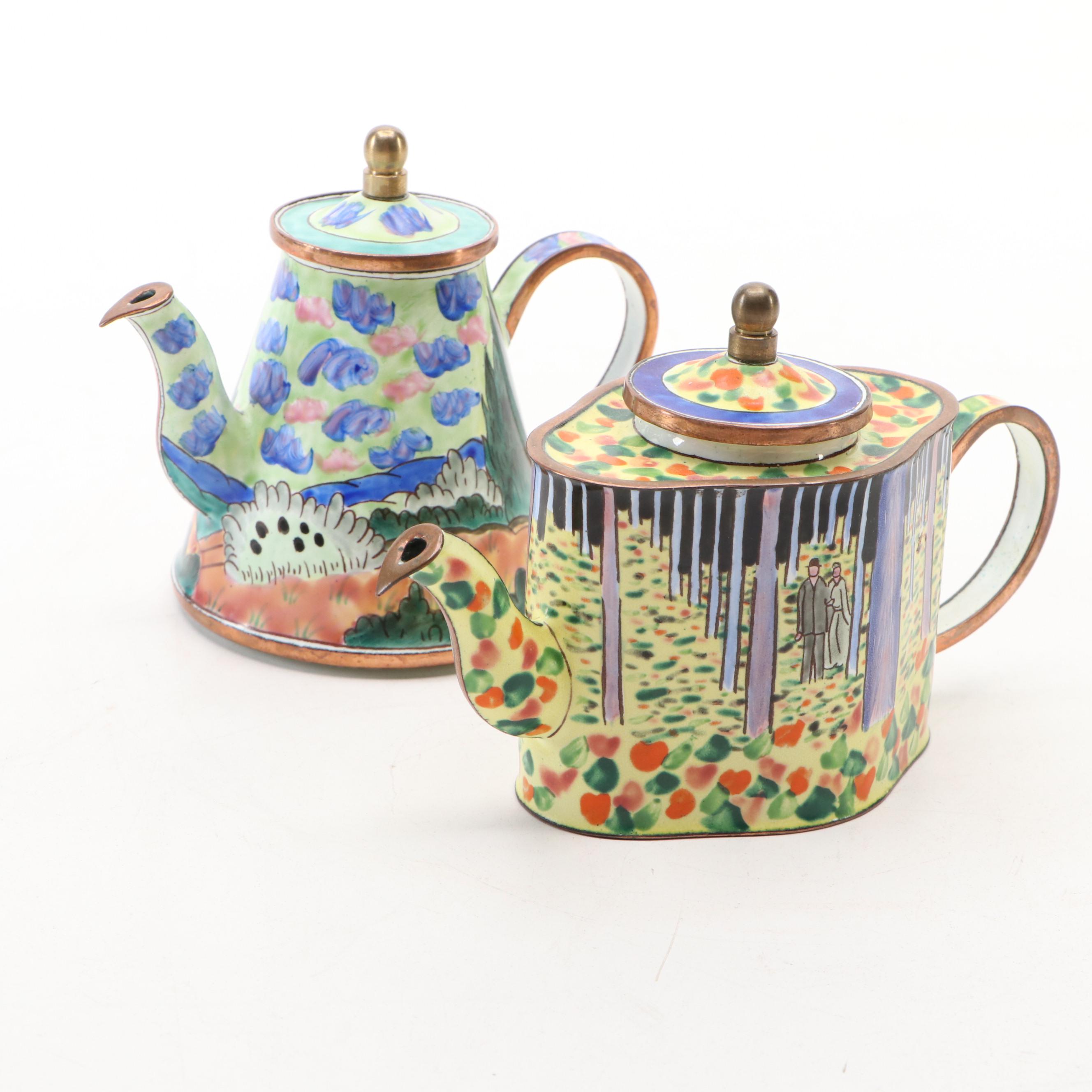 Charlotte di Vita Hand-Painted Copper and Enamel Miniature Teapots