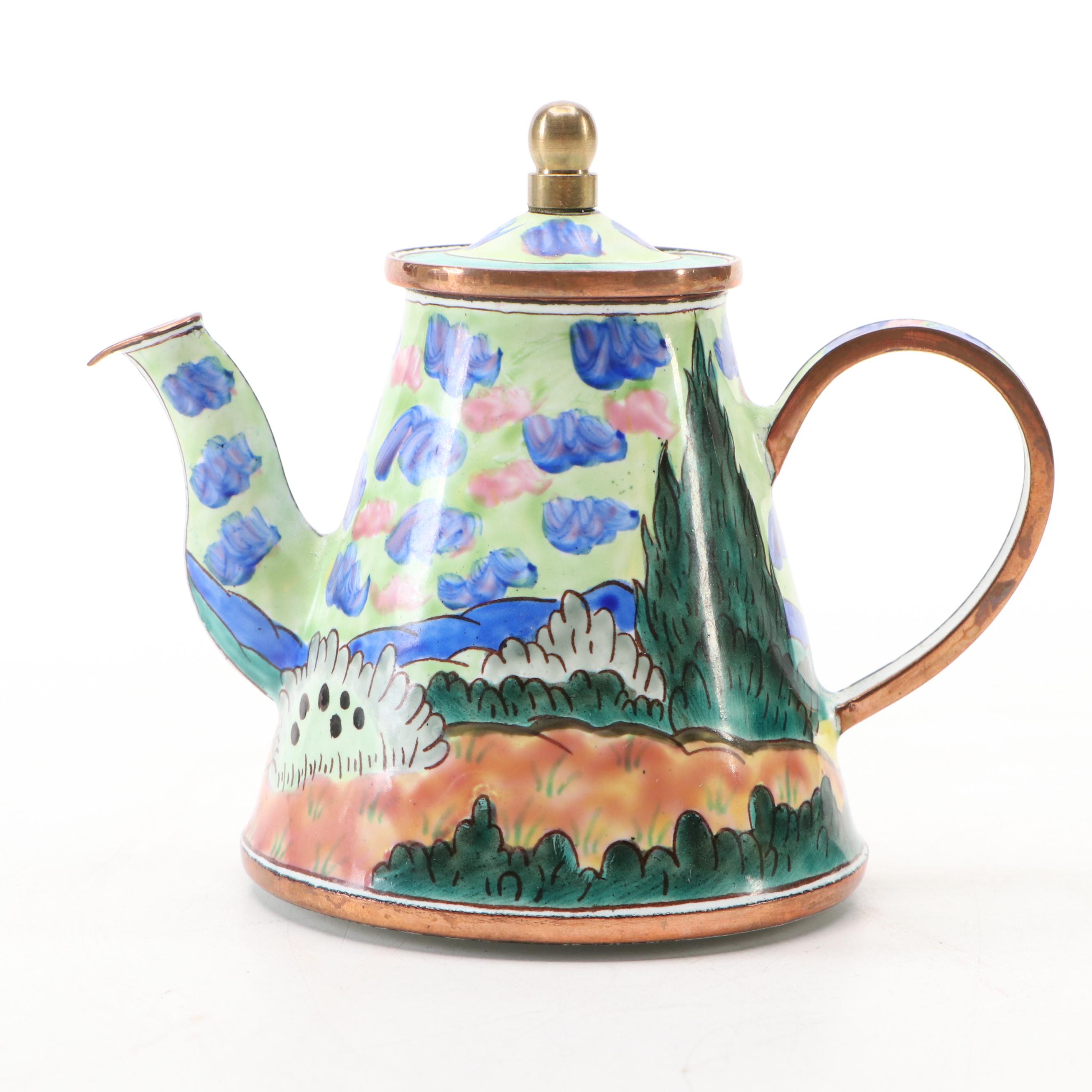 Charlotte di Vita Hand-Painted Copper and Enamel Miniature Teapots