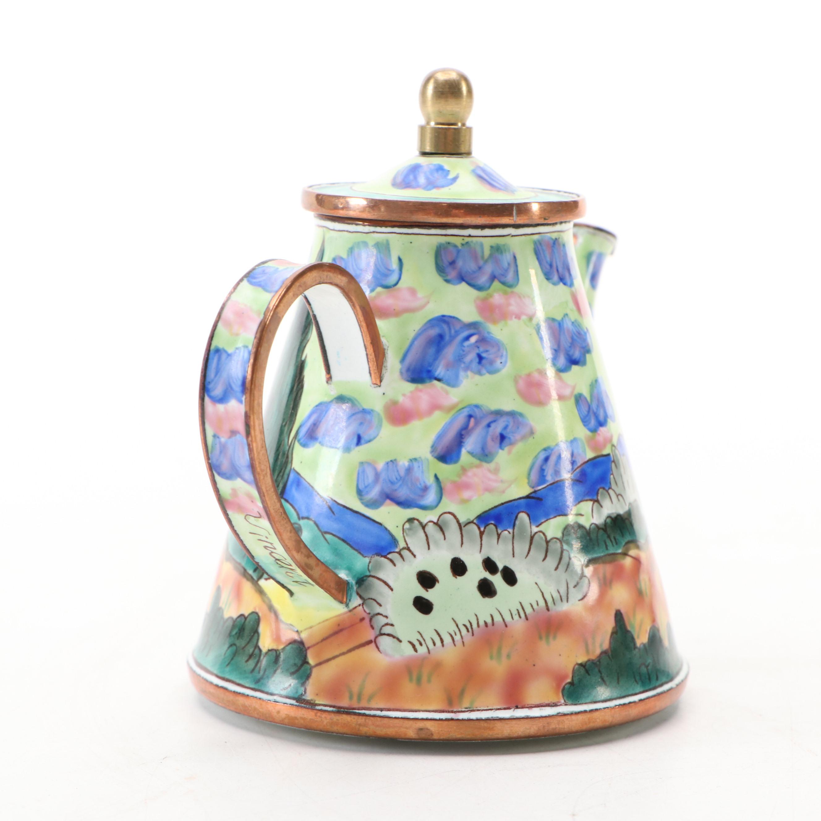 Charlotte di Vita Hand-Painted Copper and Enamel Miniature Teapots