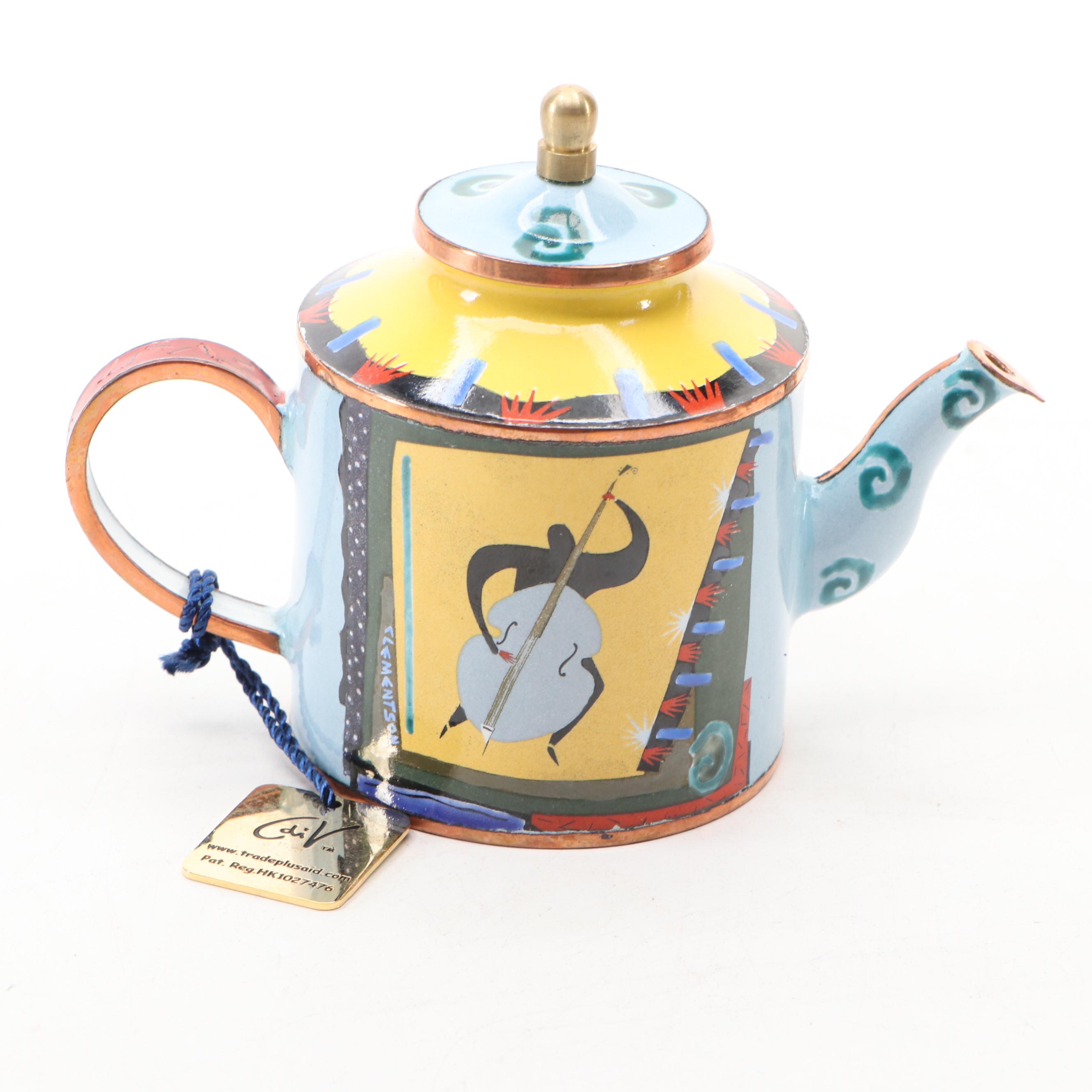 Charlotte di Vita Hand-Painted Copper and Enamel Miniature Teapots