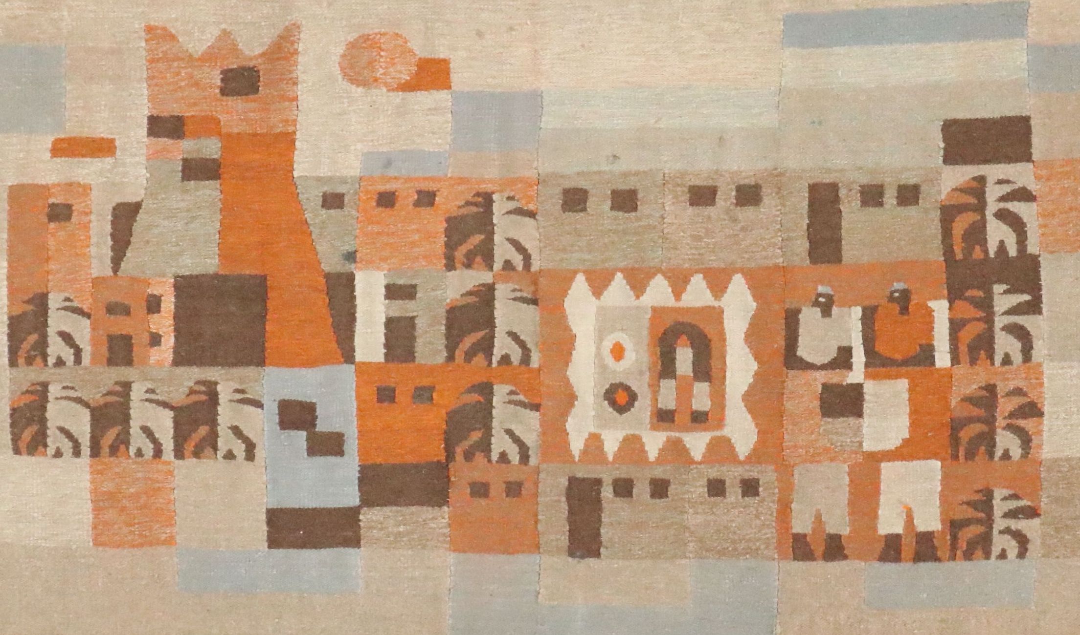 3'10 x 5'6 Handwoven Moroccan Village Scene Kilim Area Rug