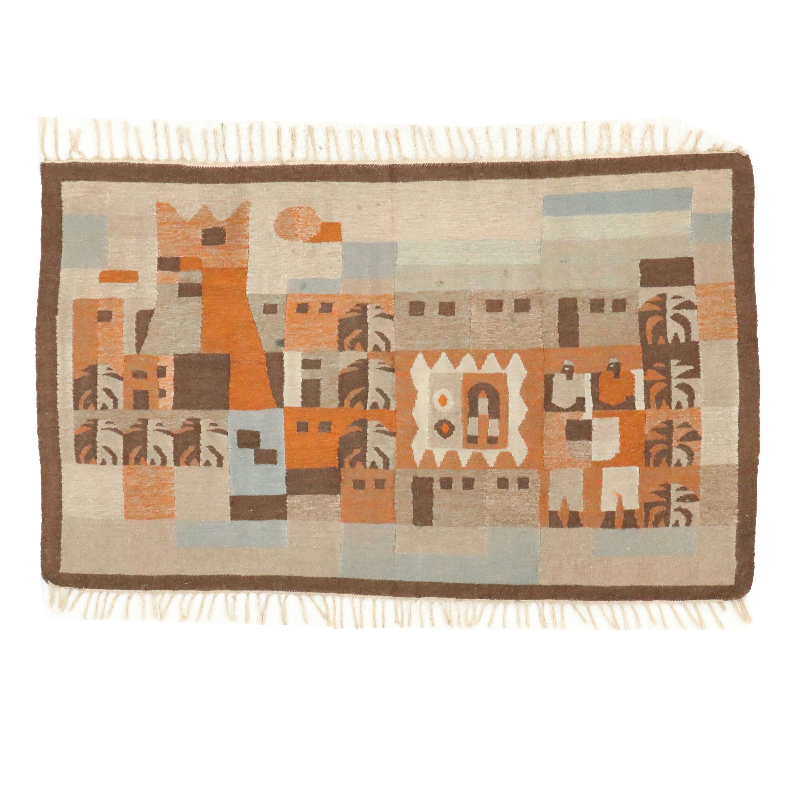 3'10 x 5'6 Handwoven Moroccan Village Scene Kilim Area Rug