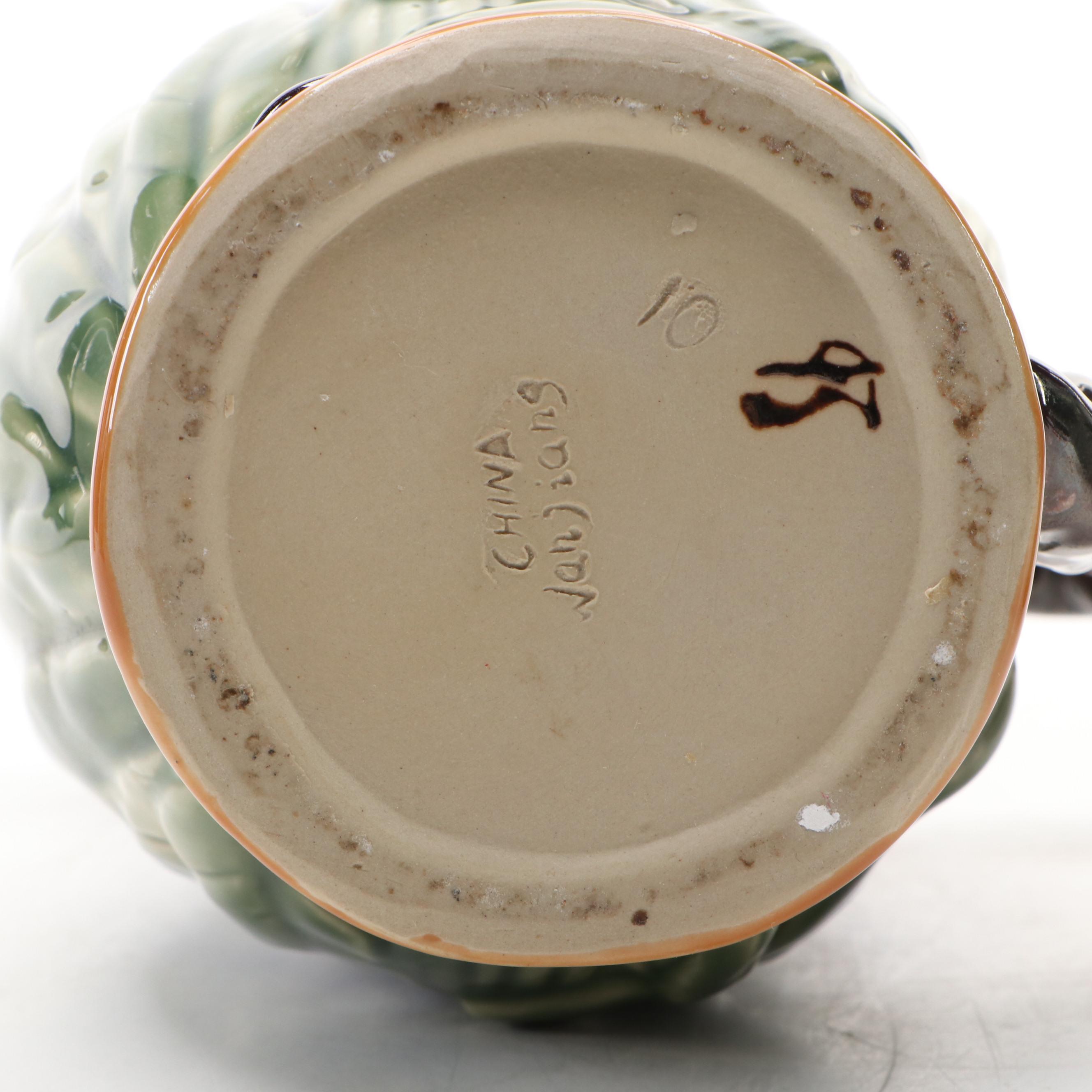 Chinese Majolica Pitcher and Bottle with Shiwan Ware Men on Vase