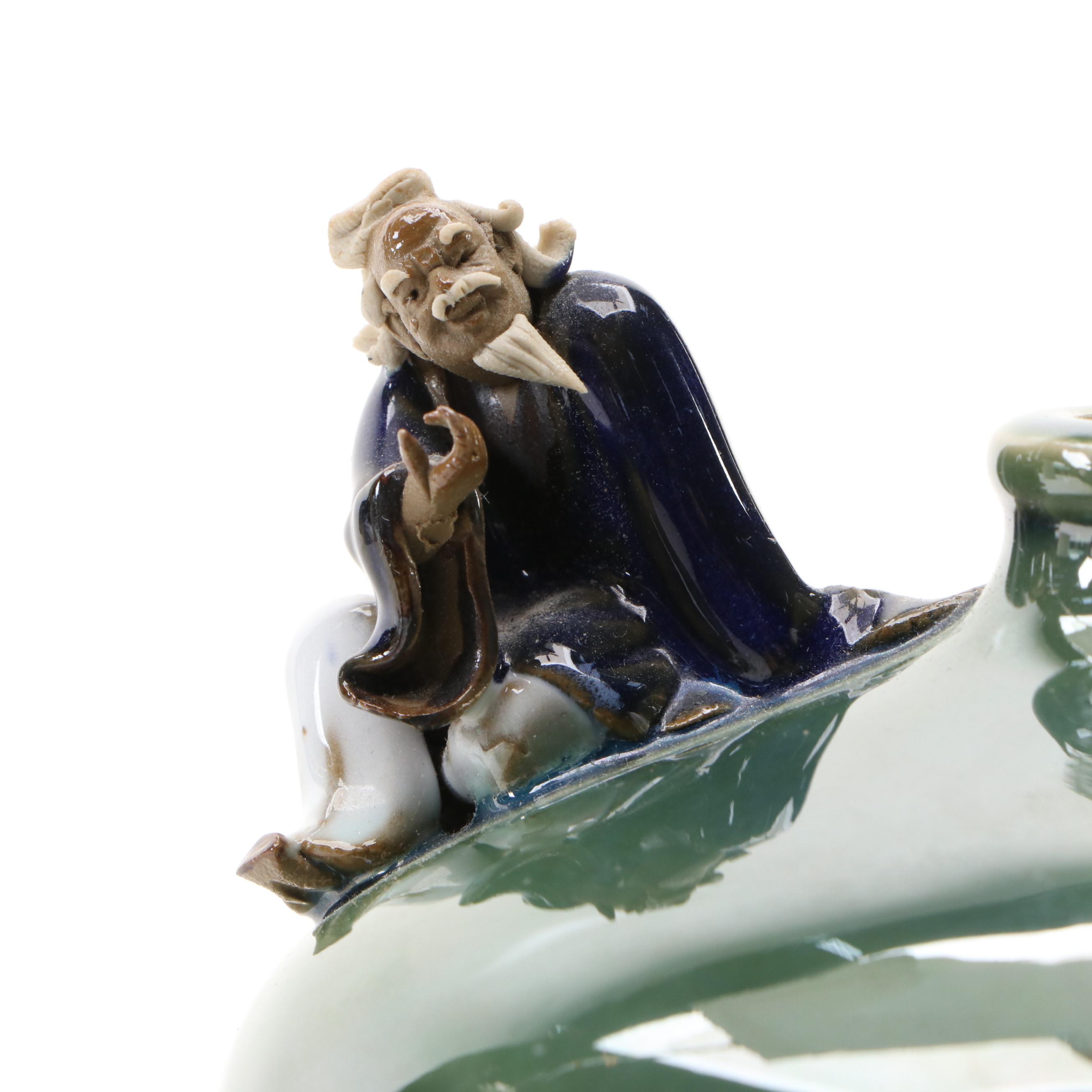 Chinese Majolica Pitcher and Bottle with Shiwan Ware Men on Vase