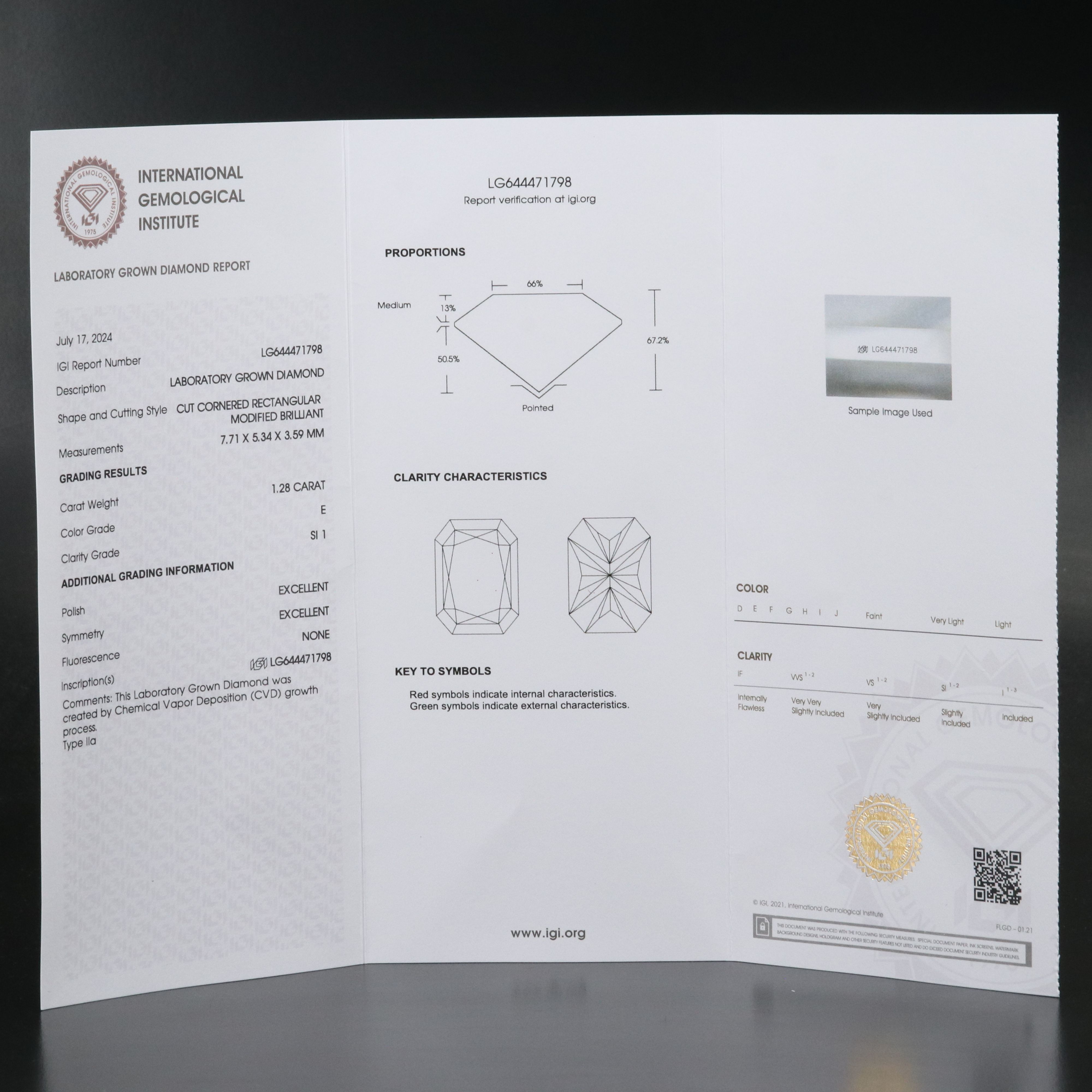 Loose 1.28 CT Lab Grown Diamond with IGI Report