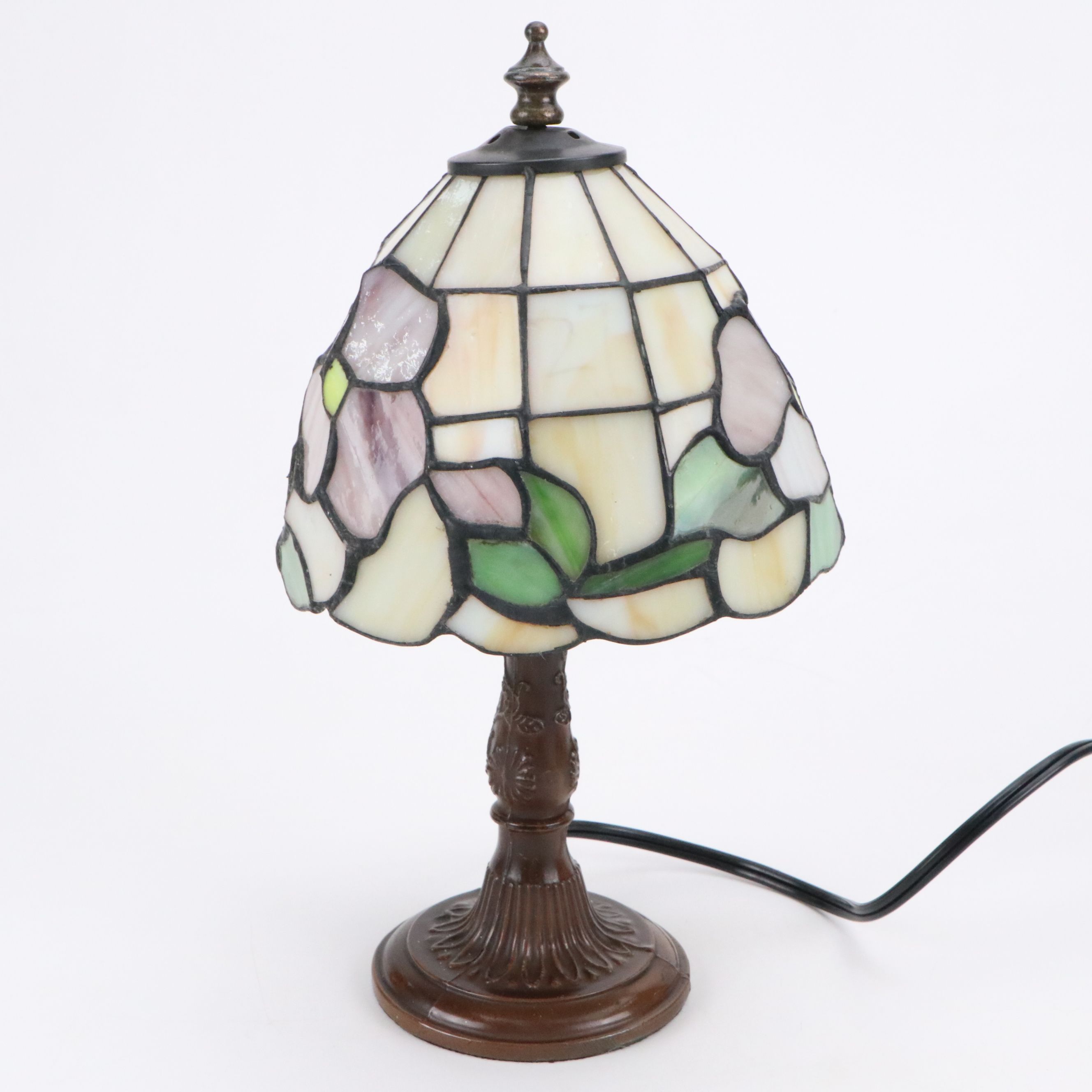 Art Nouveau Style  Accent Lamp with Hummingbird Floral Glass Shade