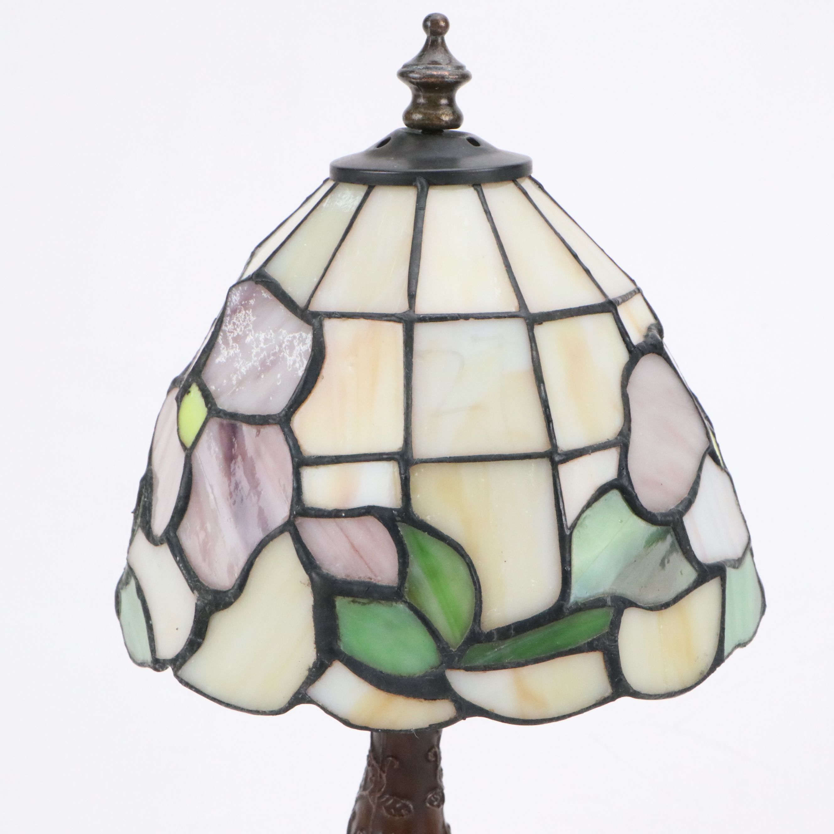 Art Nouveau Style  Accent Lamp with Hummingbird Floral Glass Shade