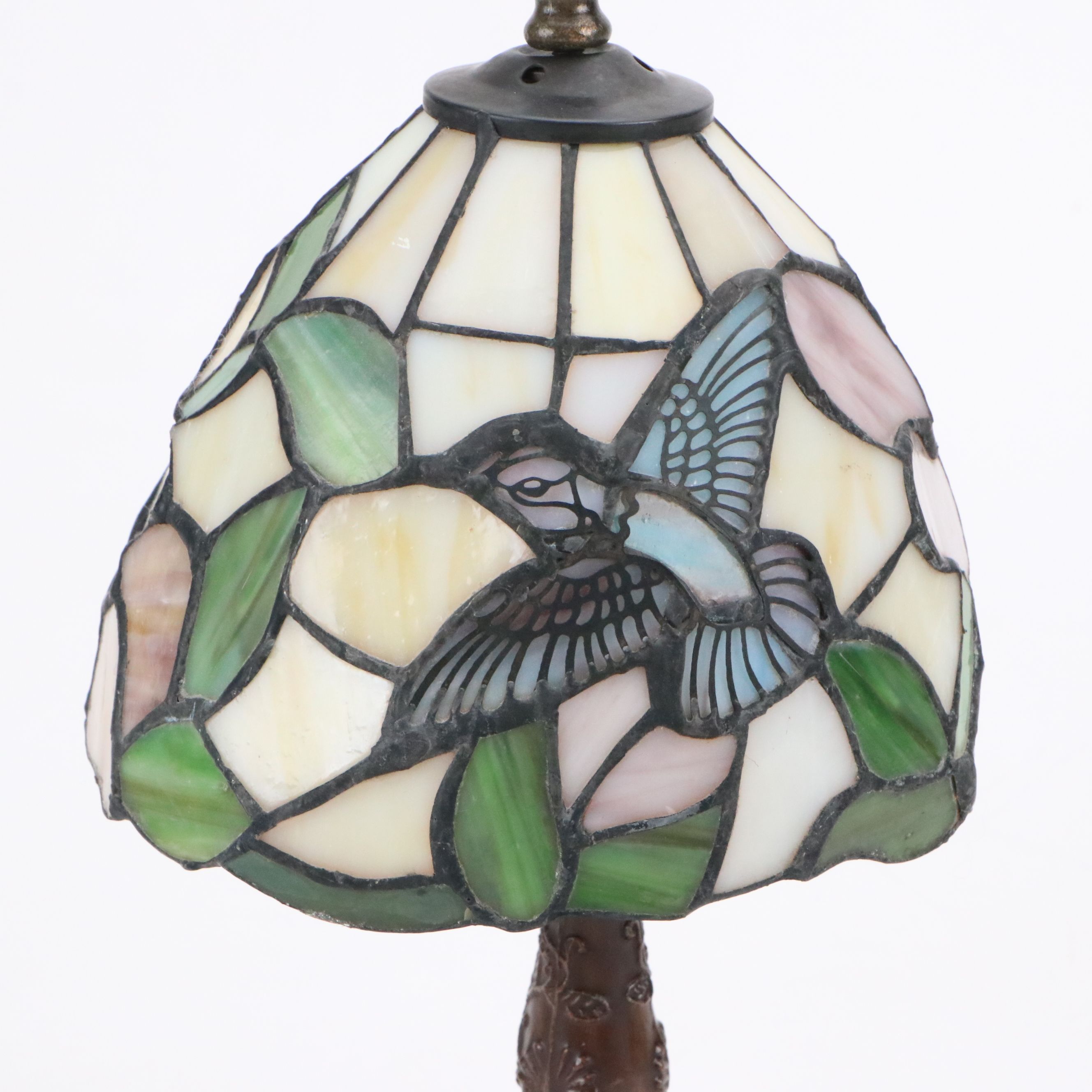 Art Nouveau Style  Accent Lamp with Hummingbird Floral Glass Shade