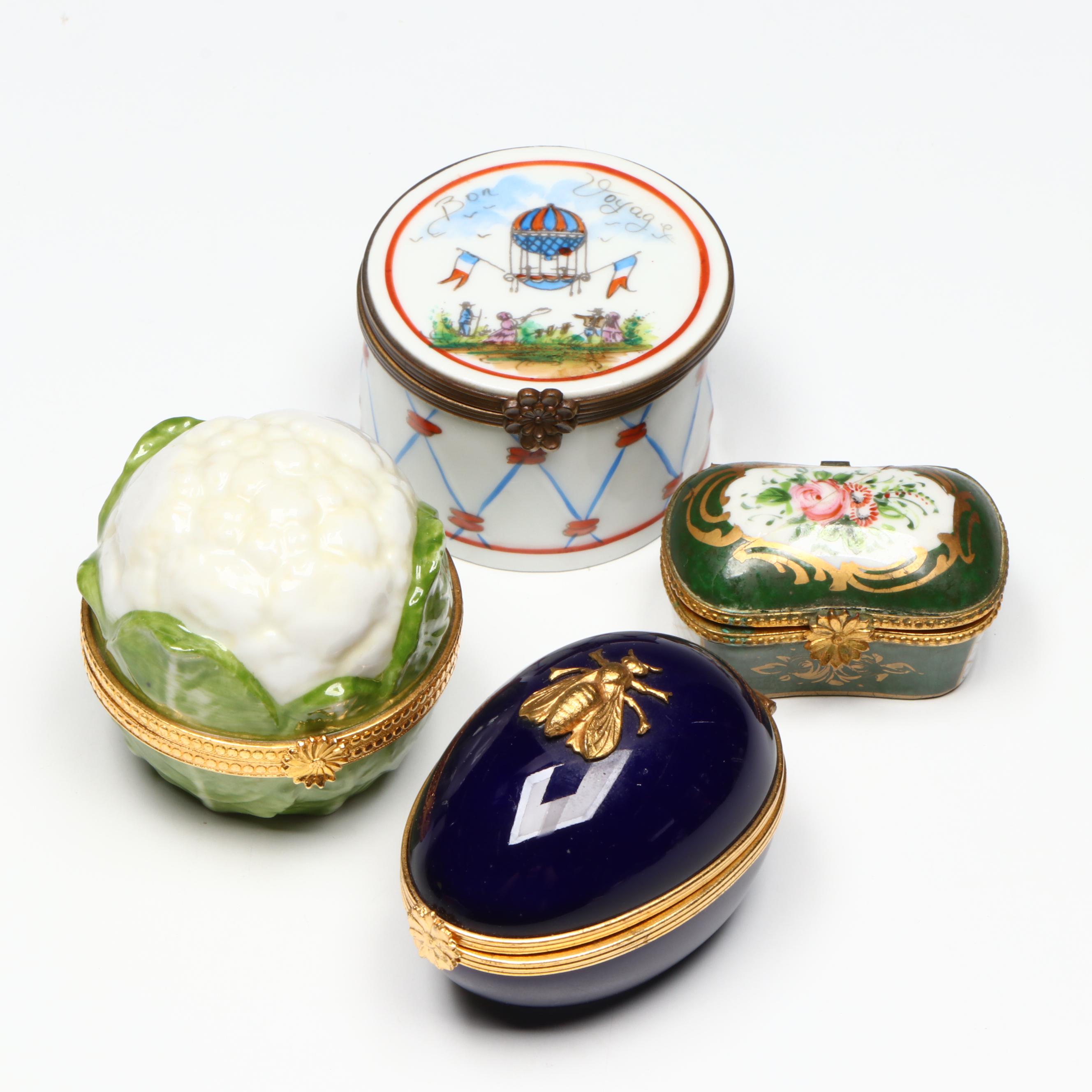 Takahashi Cauliflower Hinged Porcelain Box with French Limoges Boxes