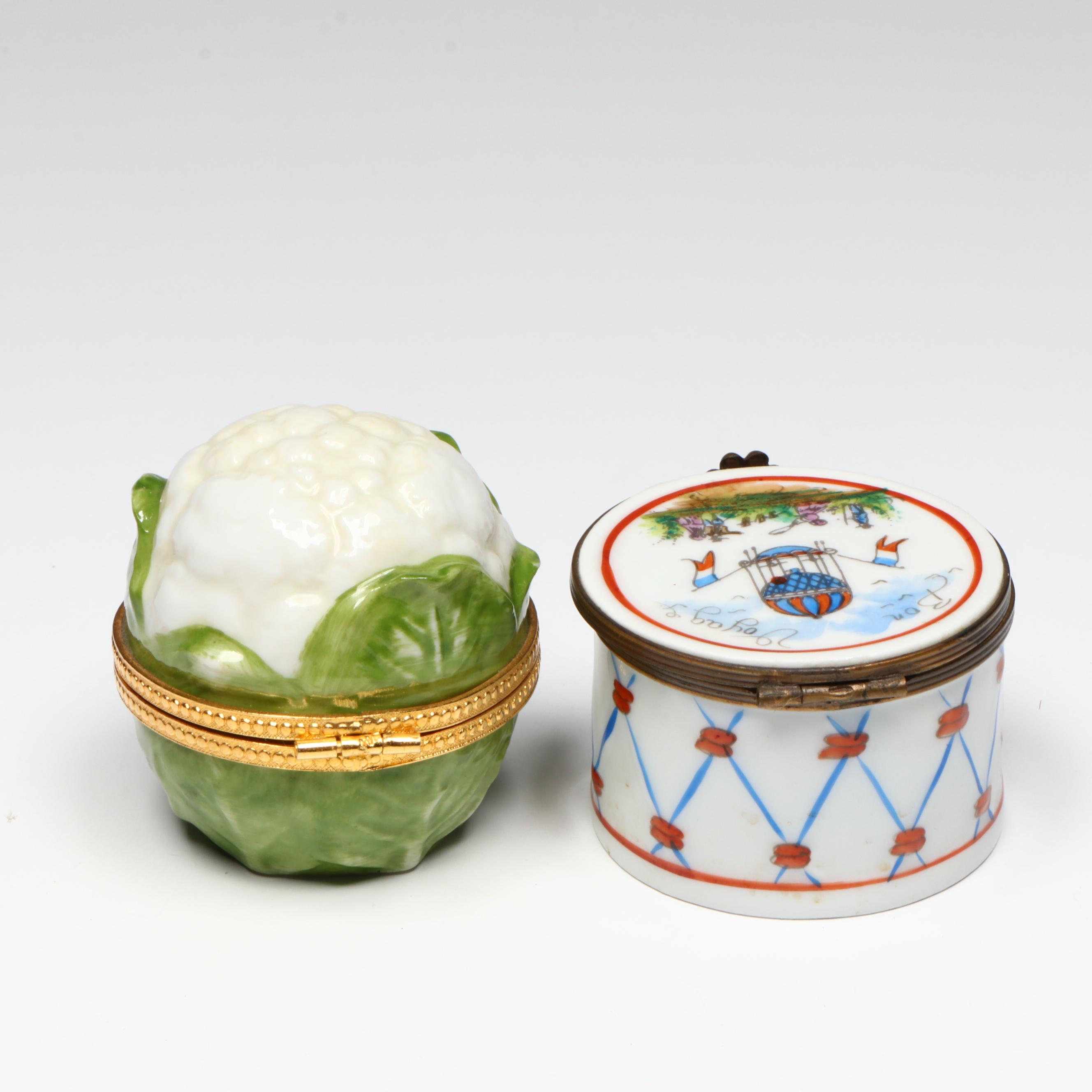 Takahashi Cauliflower Hinged Porcelain Box with French Limoges Boxes