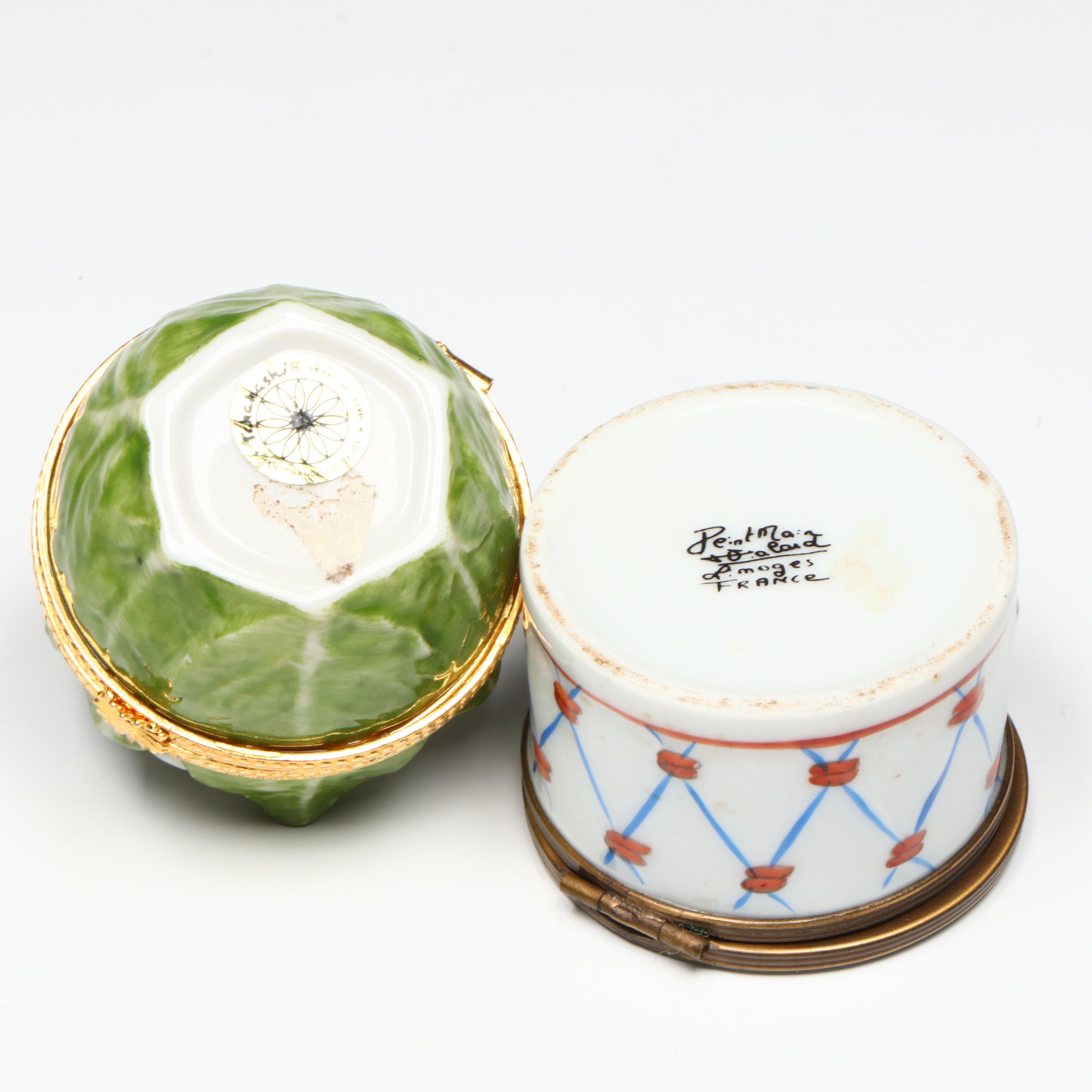Takahashi Cauliflower Hinged Porcelain Box with French Limoges Boxes