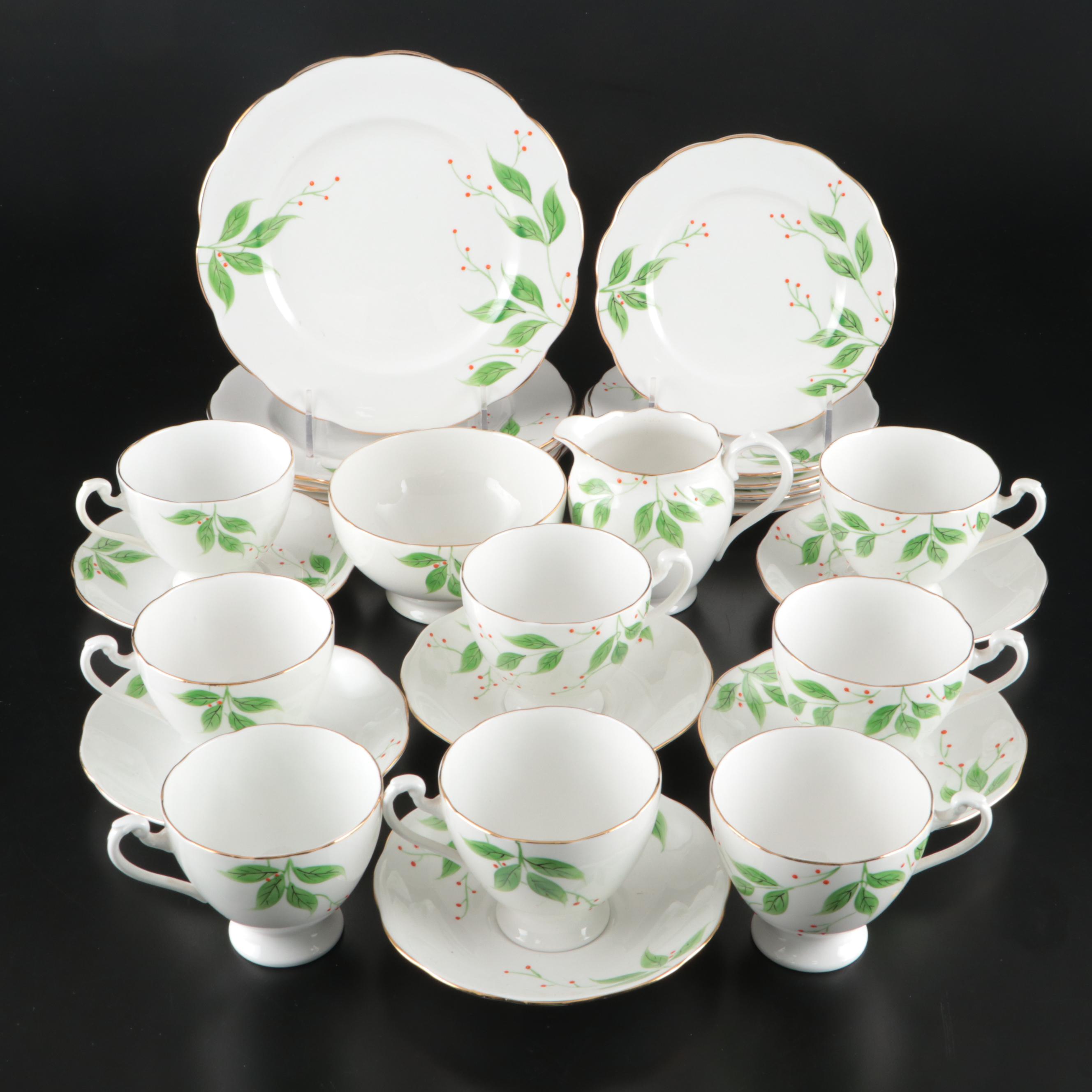 English Green Leaves with Red Berries Bone China Dinnerware