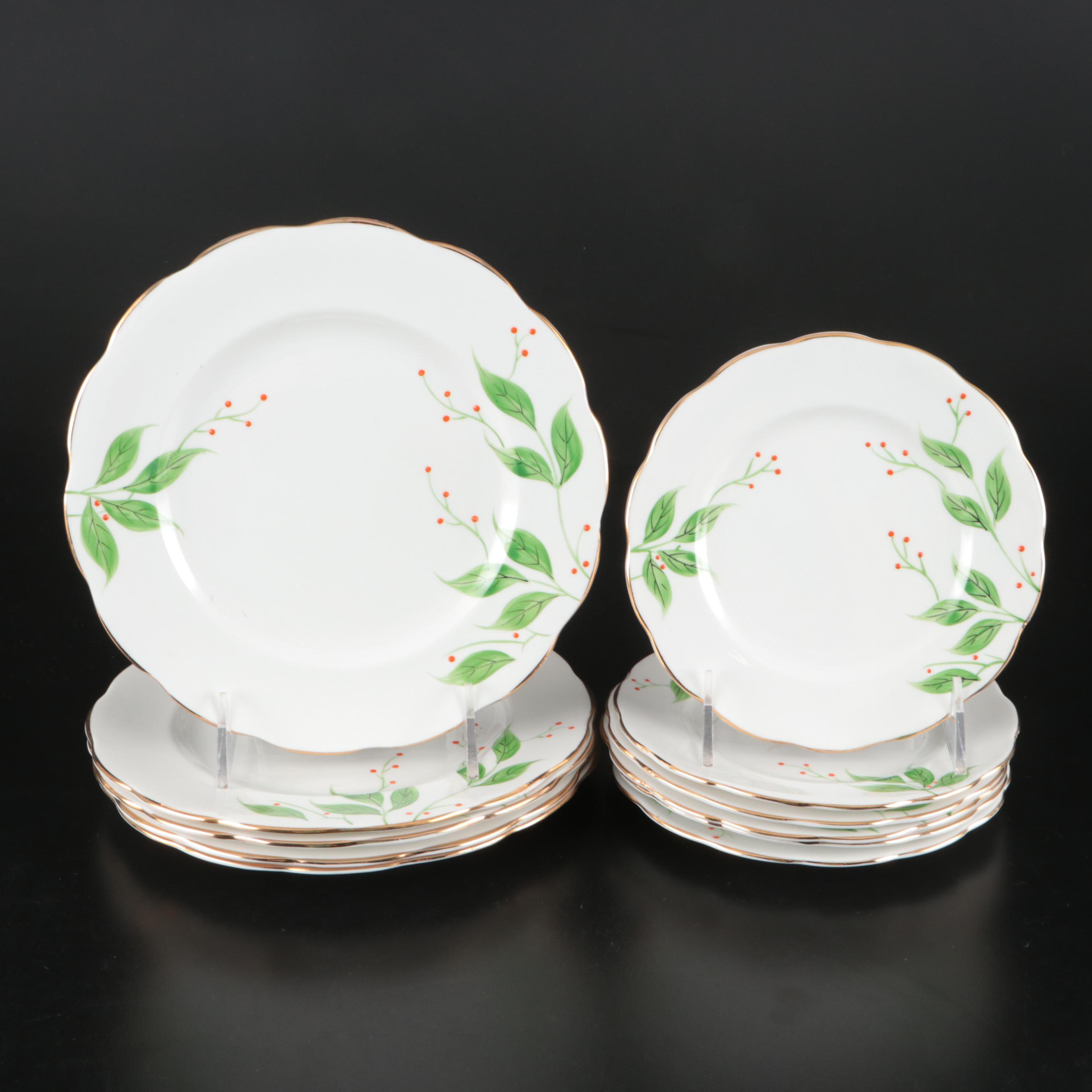 English Green Leaves with Red Berries Bone China Dinnerware