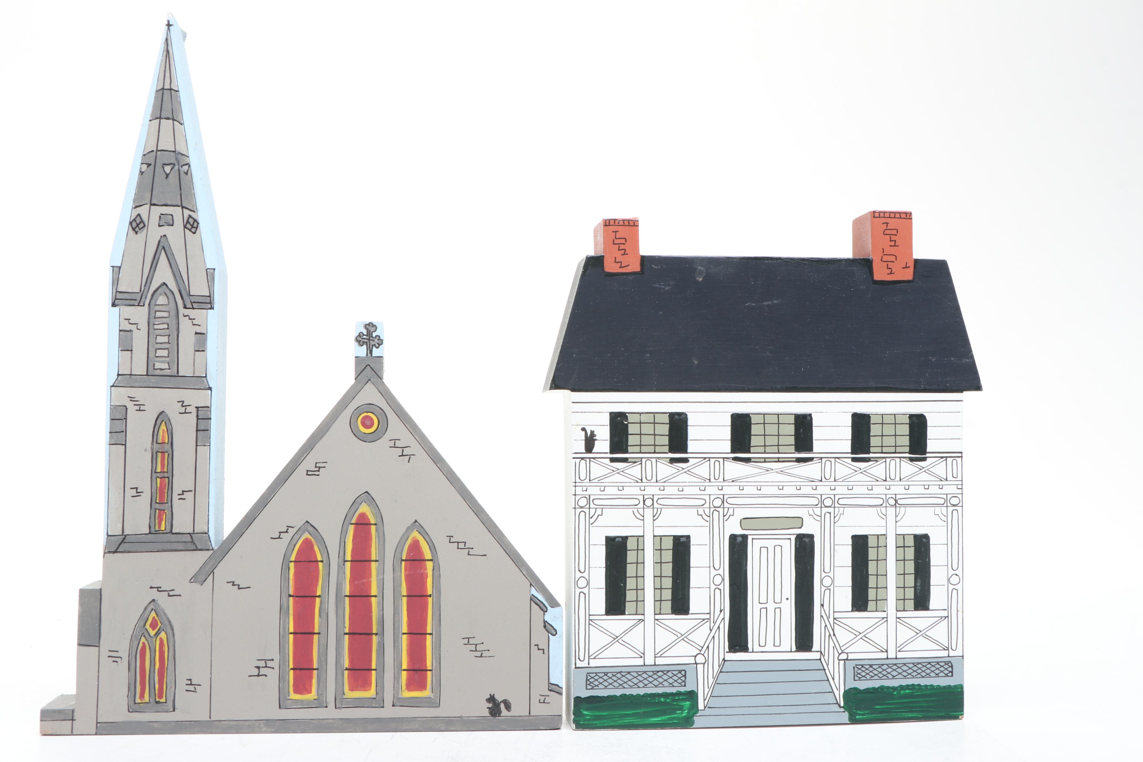 Hand-Painted Miniatures of Glendale Village Buildings, Late 20th Century