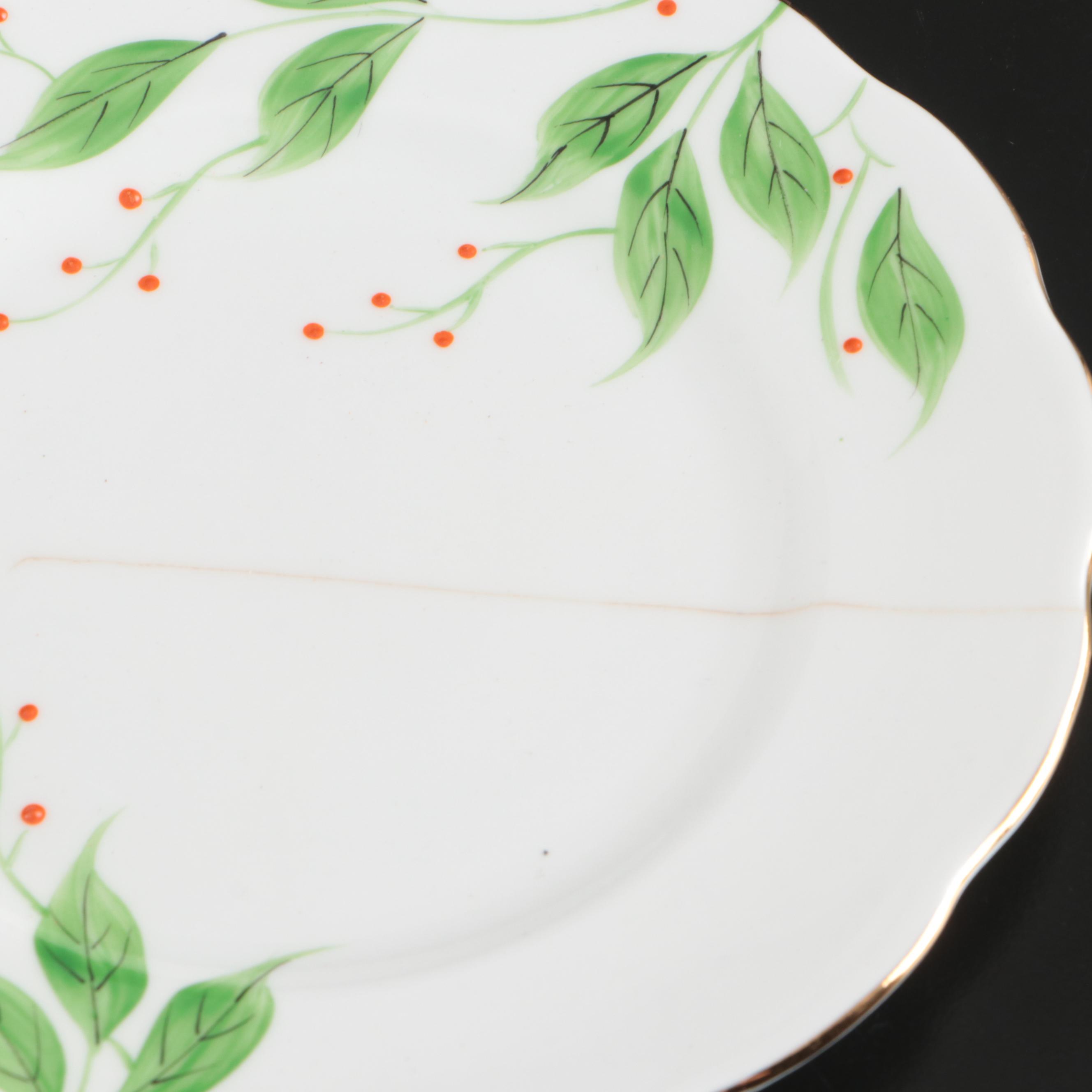 English Green Leaves with Red Berries Bone China Dinnerware