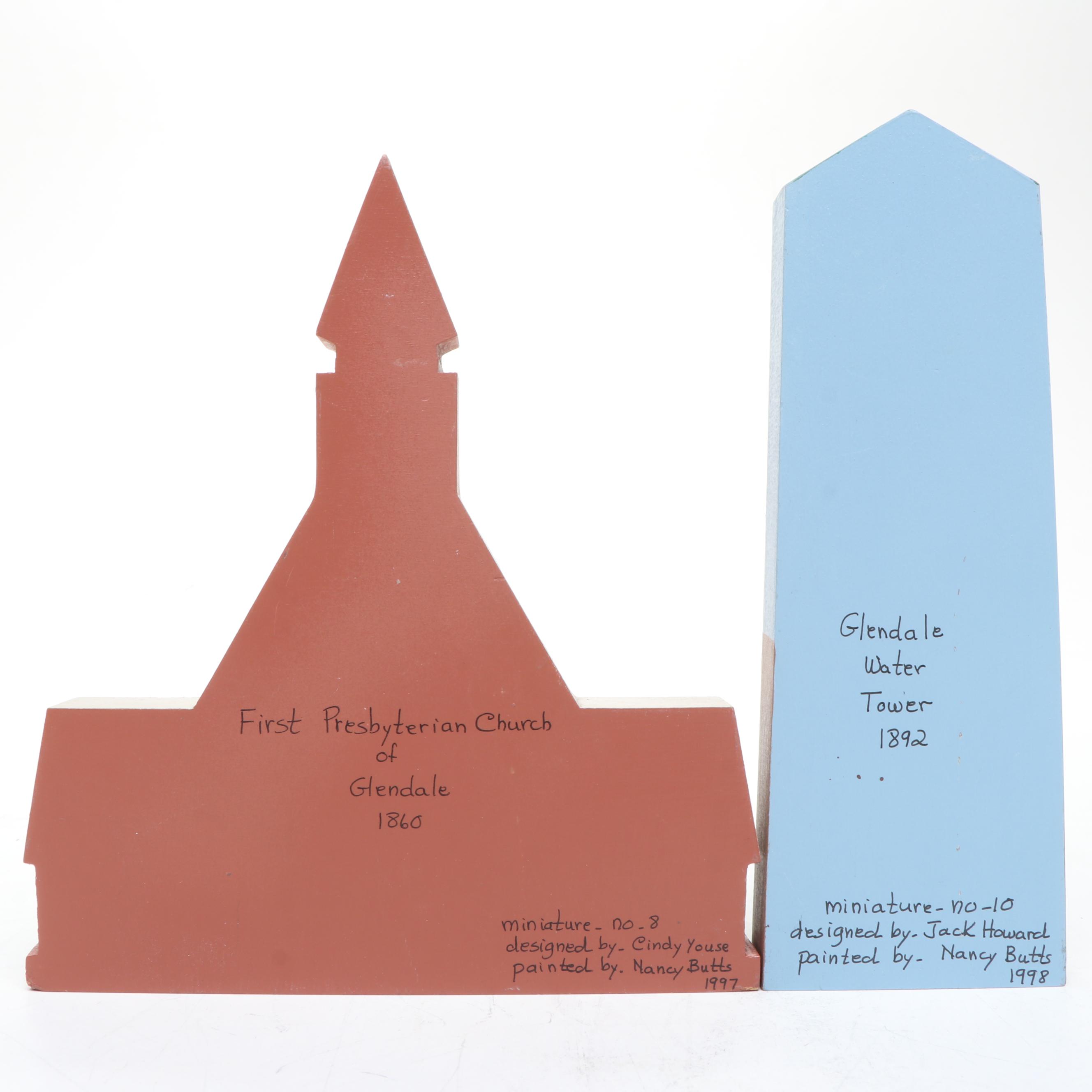 Hand-Painted Miniatures of Glendale Village Buildings, Late 20th Century