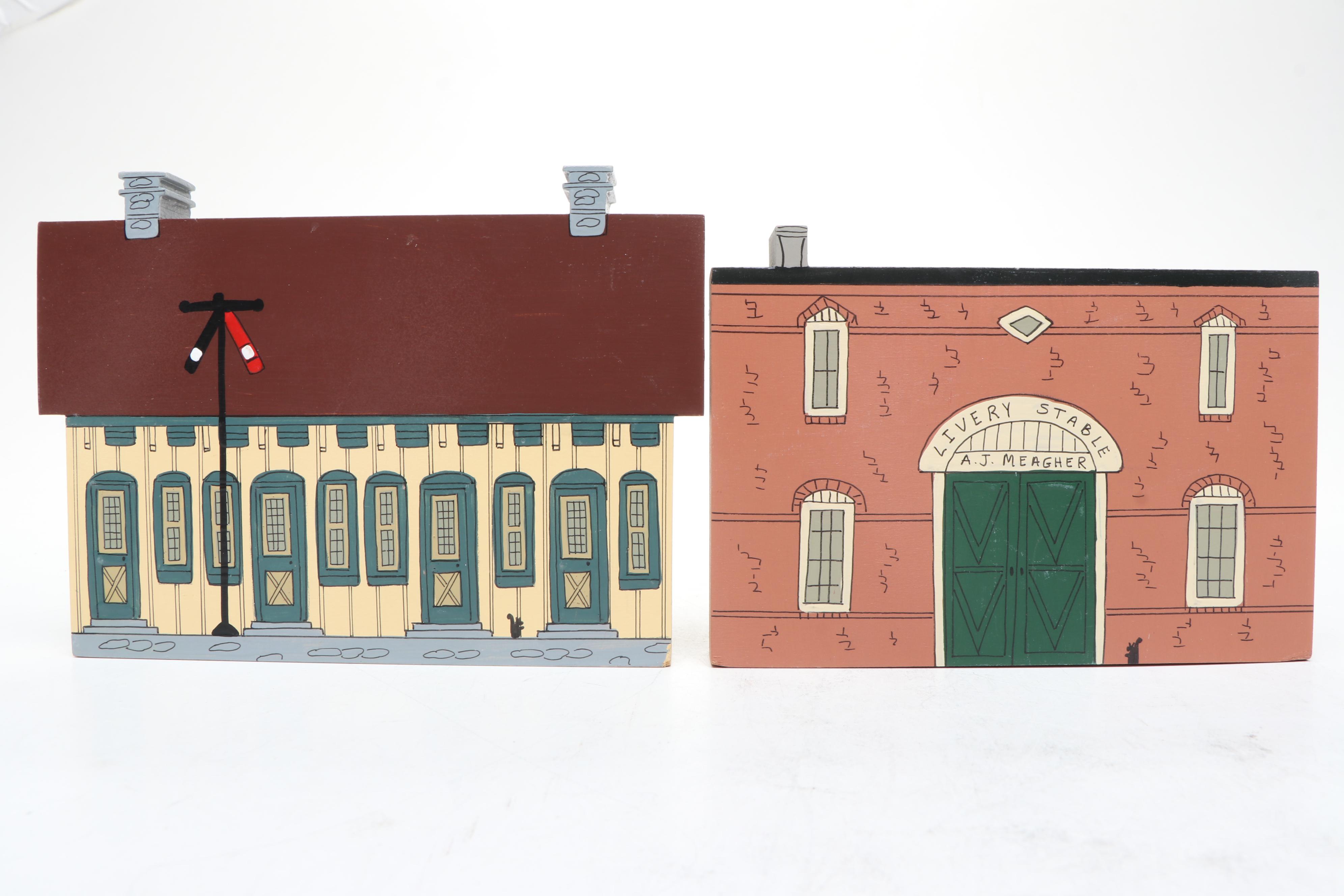 Hand-Painted Miniatures of Glendale Village Buildings, Late 20th Century