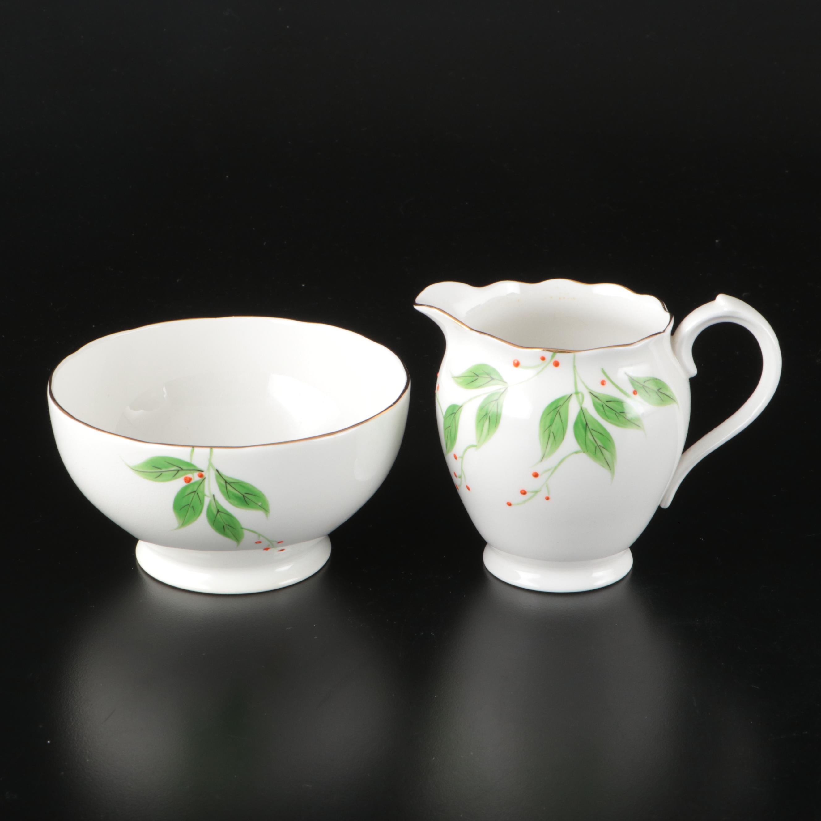 English Green Leaves with Red Berries Bone China Dinnerware