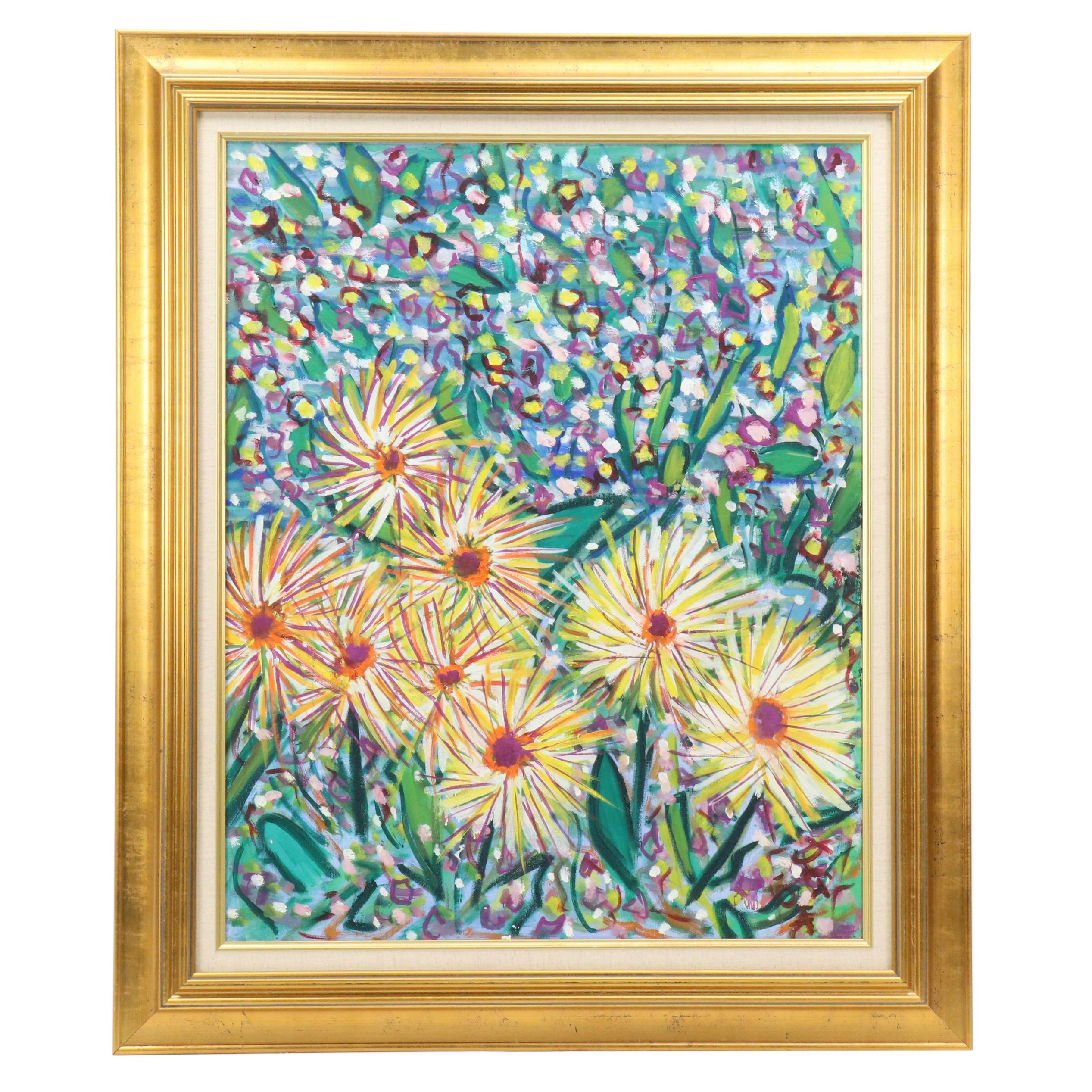 Janice Guttman Impressionistic Style Acrylic Painting of Flowers, 2004
