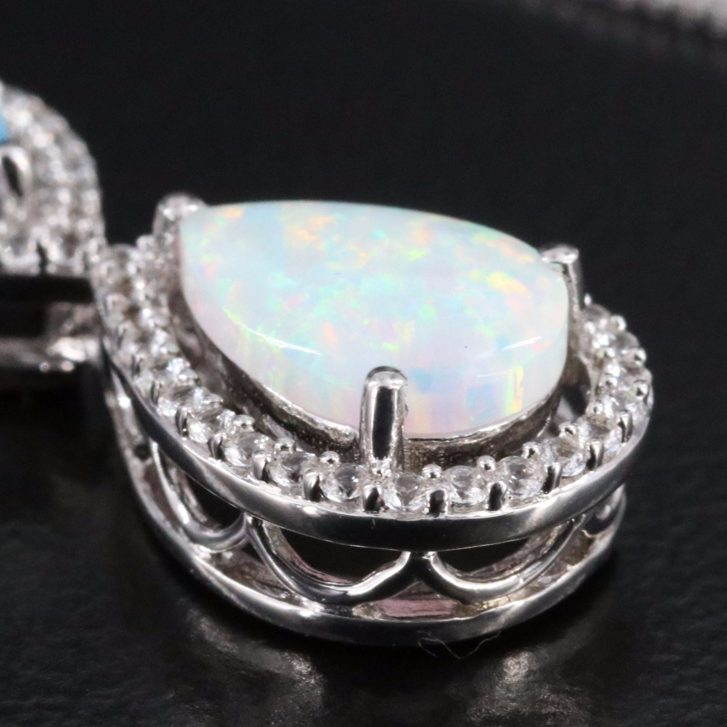 Sterling Opal, Blue Topaz and White Sapphire Pendant Necklace