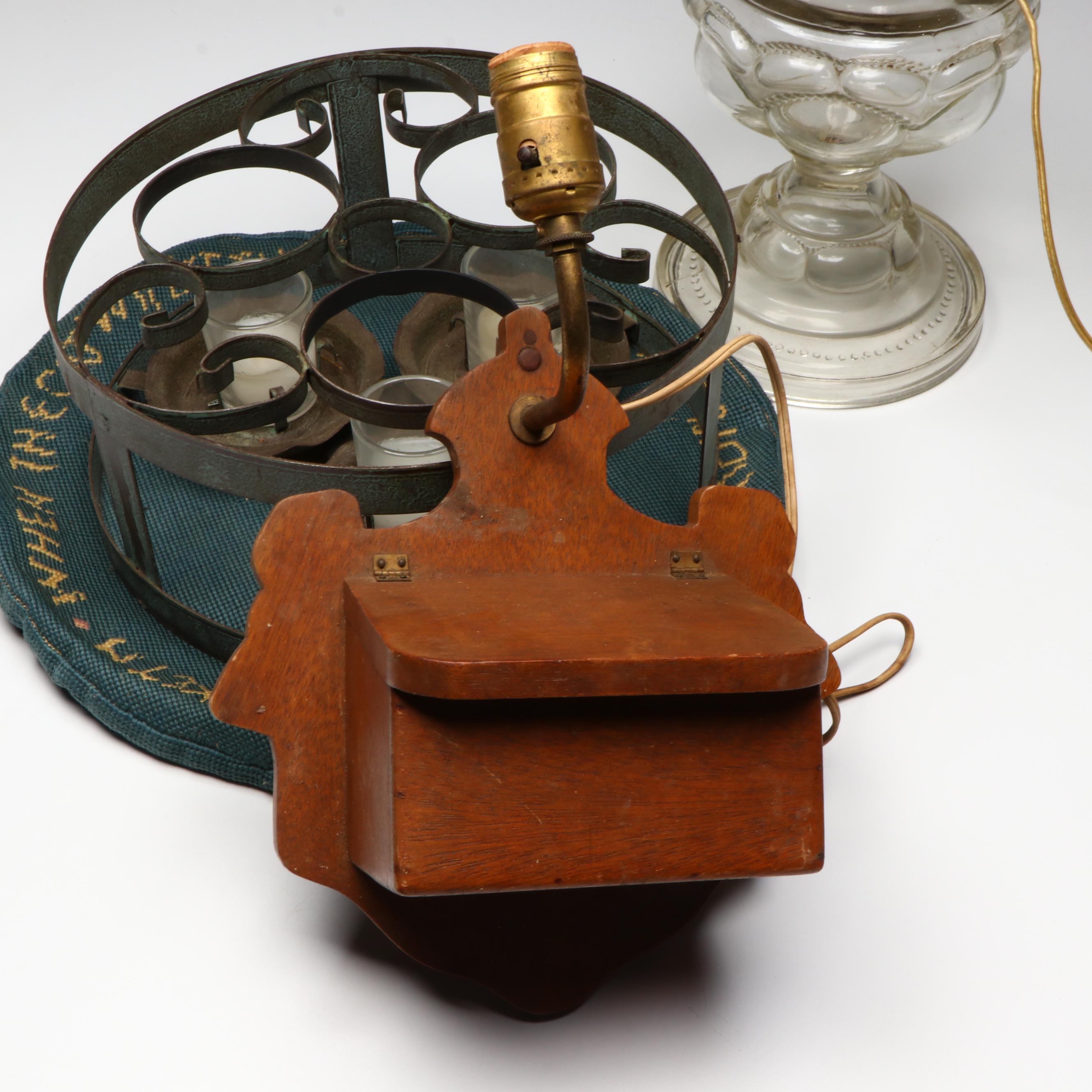 Wall Mount Recipe Card Box Lamp with French Adapted Oil Lamp and More