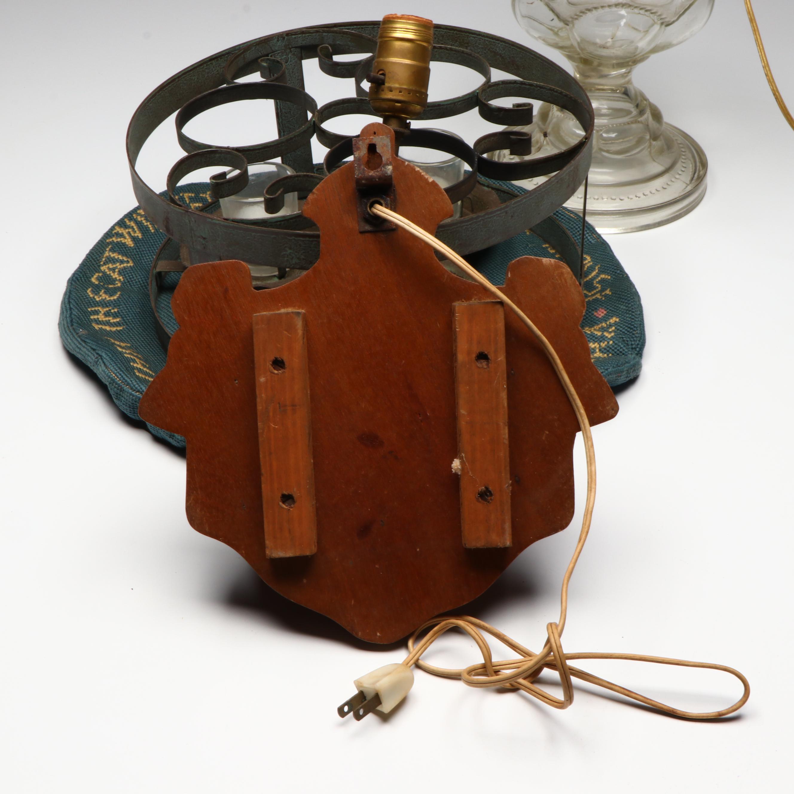 Wall Mount Recipe Card Box Lamp with French Adapted Oil Lamp and More